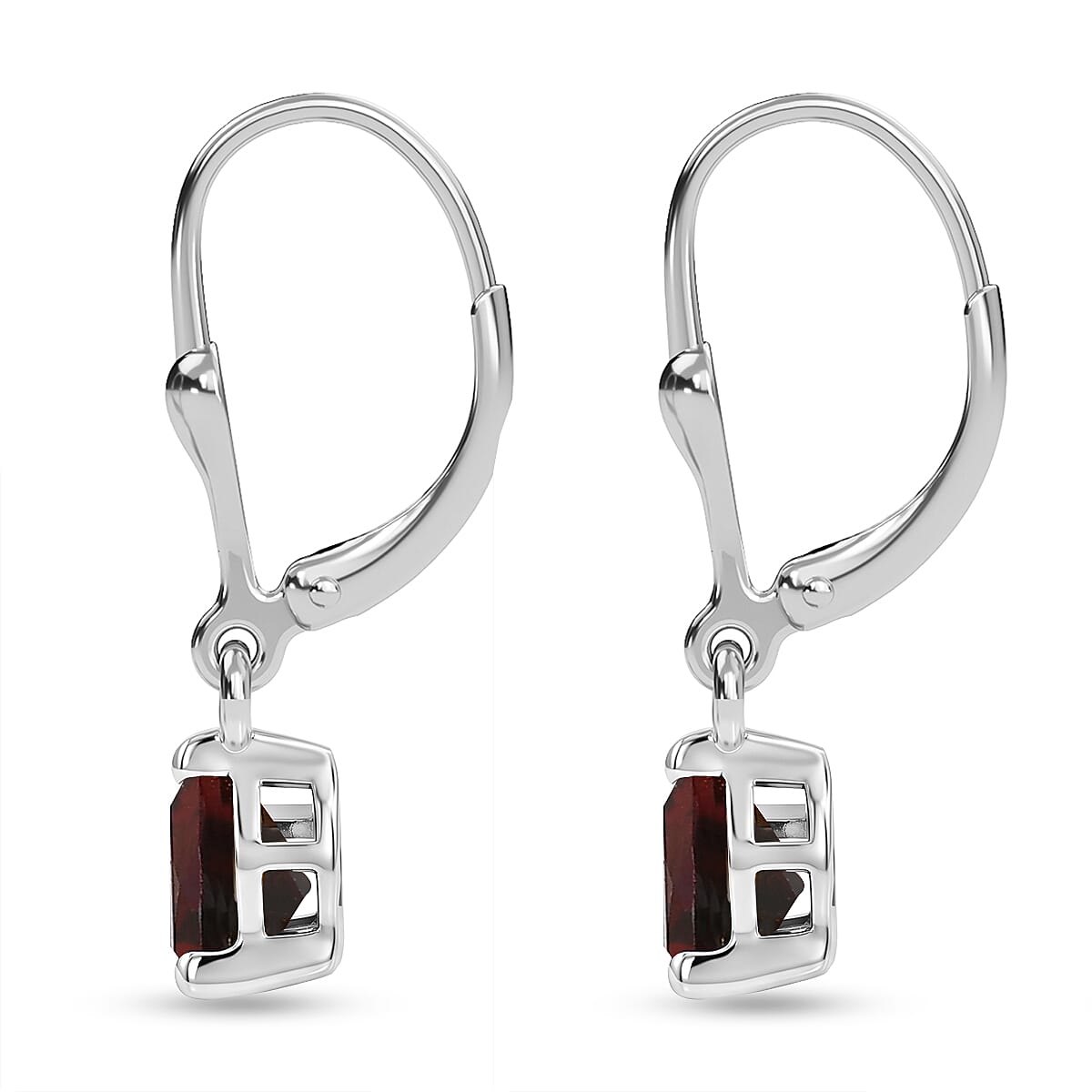 Royal Bali Collection - D'Joy Red Garnet Solitaire Earring with Lever Back in Rhodium Overlay Sterling Silver 1.74 Ct.