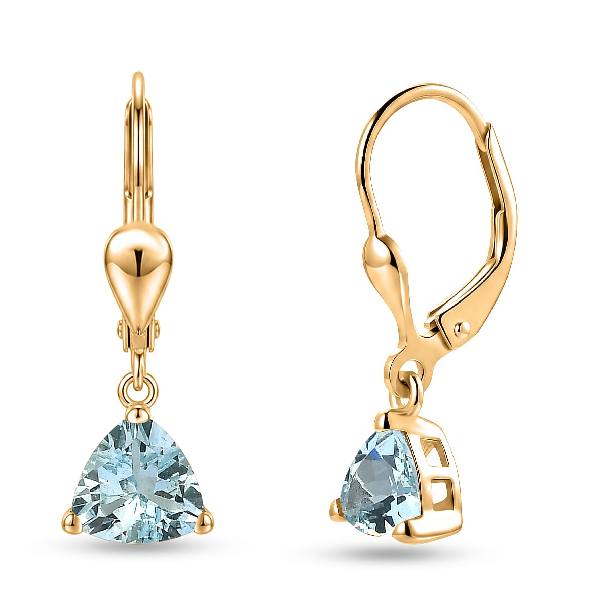 Royal Bali Collection - D'Joy Aquamarine Solitaire Earring with Lever Back in 18K Vermeil Yellow Gold Plated Sterling Silver 1.18 Ct.