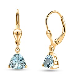 Royal Bali Collection - D'Joy Aquamarine Solitaire Earring with Lever Back in 18K Vermeil Yellow Gold Plated Sterling Silver 1.18 Ct.