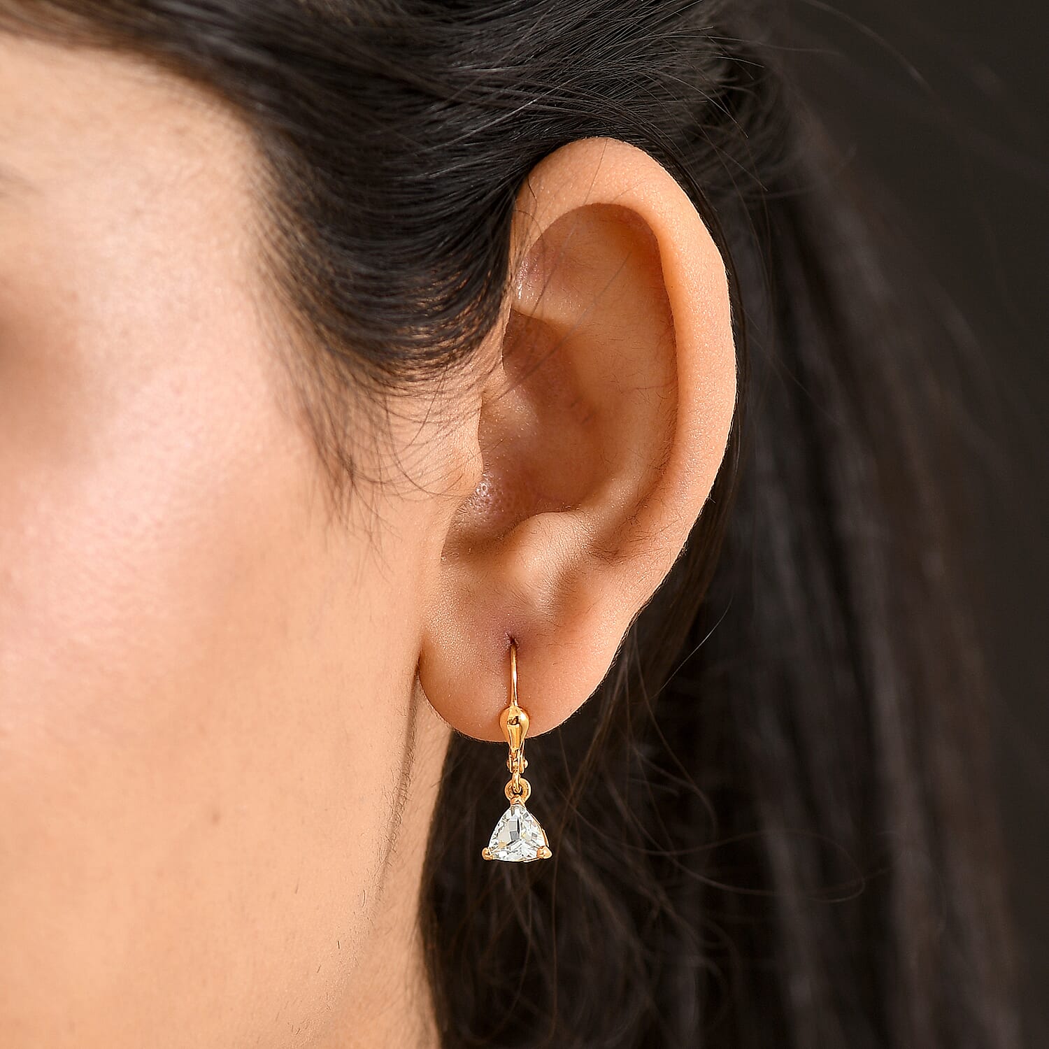 Royal Bali Collection - D'Joy Aquamarine Solitaire Earring with Lever Back in 18K Vermeil Yellow Gold Plated Sterling Silver 1.18 Ct.