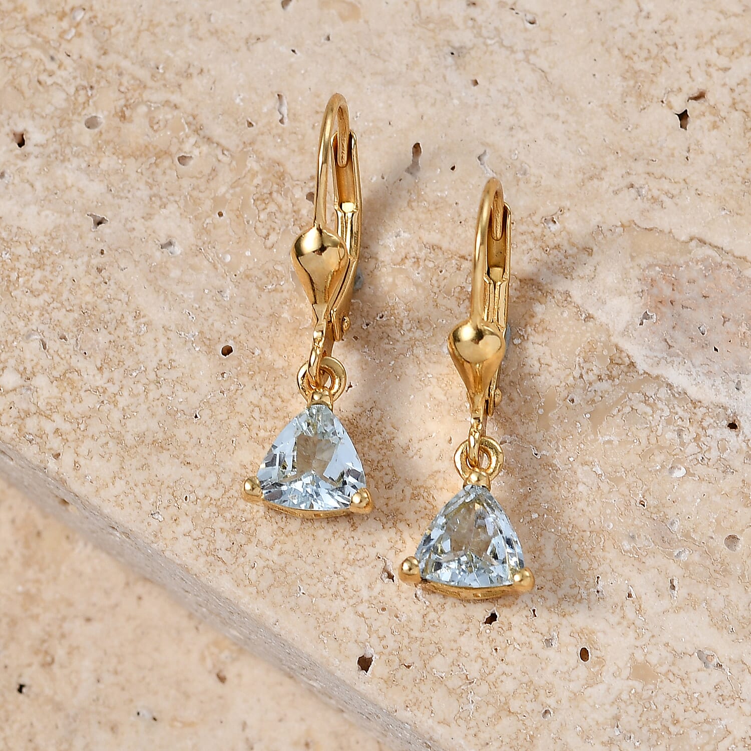 Royal Bali Collection - D'Joy Aquamarine Solitaire Earring with Lever Back in 18K Vermeil Yellow Gold Plated Sterling Silver 1.18 Ct.