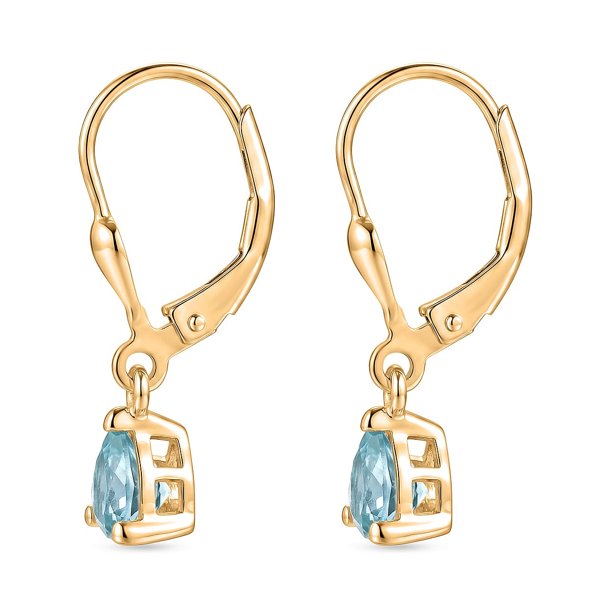 Royal Bali Collection - D'Joy Aquamarine Solitaire Earring with Lever Back in 18K Vermeil Yellow Gold Plated Sterling Silver 1.18 Ct.