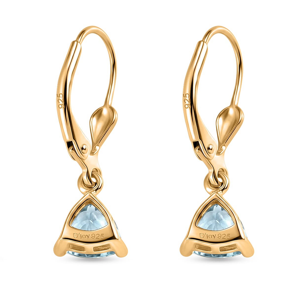 Royal Bali Collection - D'Joy Aquamarine Solitaire Earring with Lever Back in 18K Vermeil Yellow Gold Plated Sterling Silver 1.18 Ct.