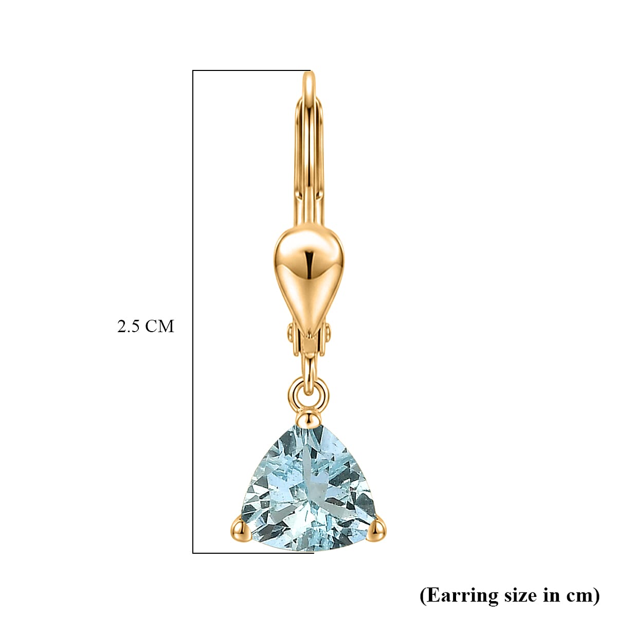 Royal Bali Collection - D'Joy Aquamarine Solitaire Earring with Lever Back in 18K Vermeil Yellow Gold Plated Sterling Silver 1.18 Ct.