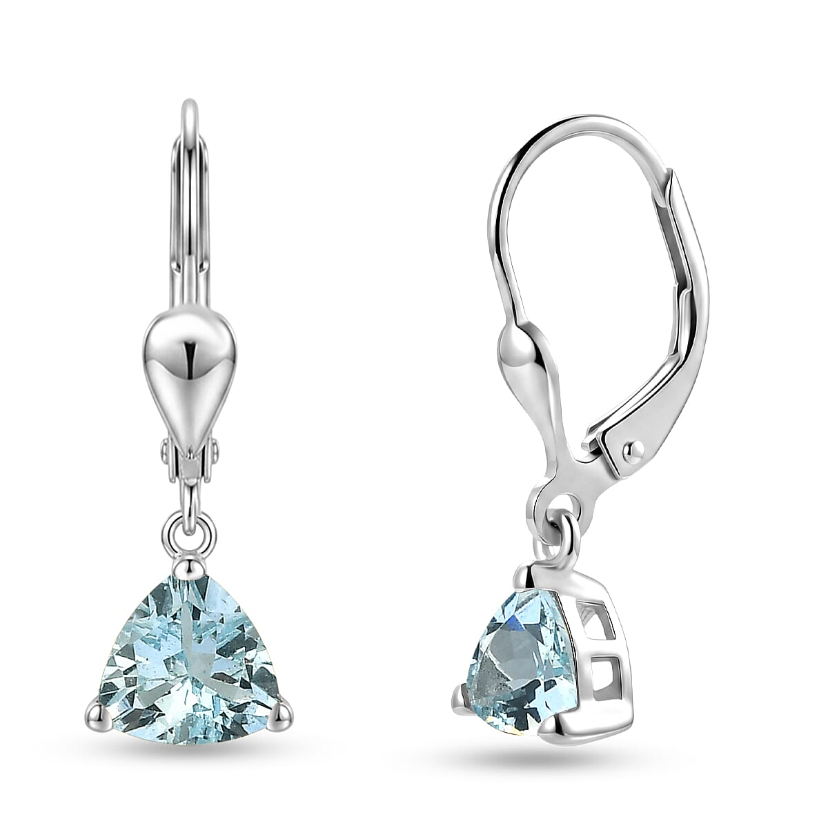 Royal Bali Collection - D'Joy Aquamarine Solitaire Earring with Lever Back in Rhodium Overlay Sterling Silver 1.18 Ct.