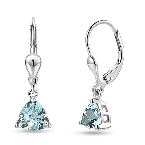 Royal Bali Collection - D'Joy Aquamarine Solitaire Earring with Lever Back in Rhodium Overlay Sterling Silver 1.18 Ct.