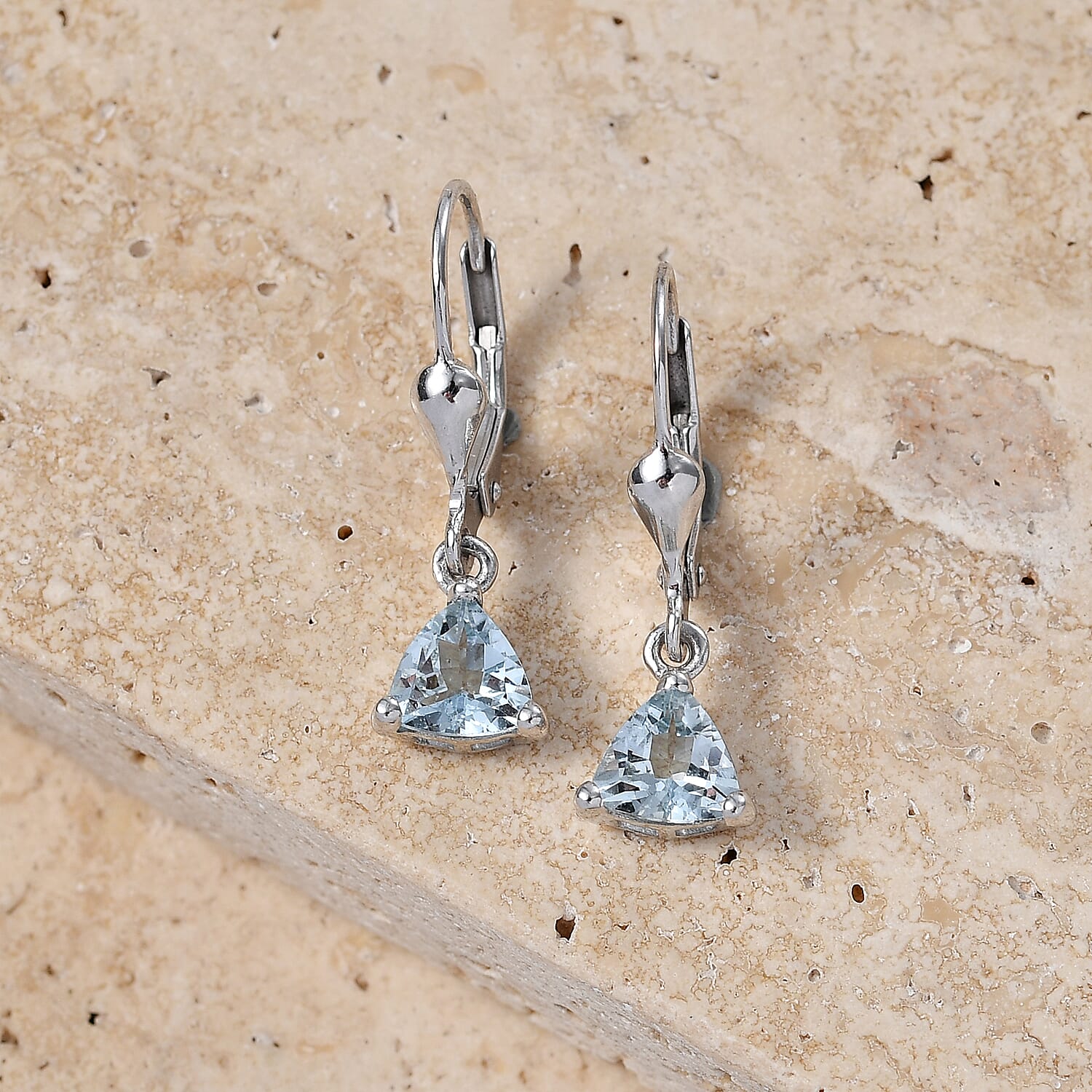 Royal Bali Collection - D'Joy Aquamarine Solitaire Earring with Lever Back in Rhodium Overlay Sterling Silver 1.18 Ct.