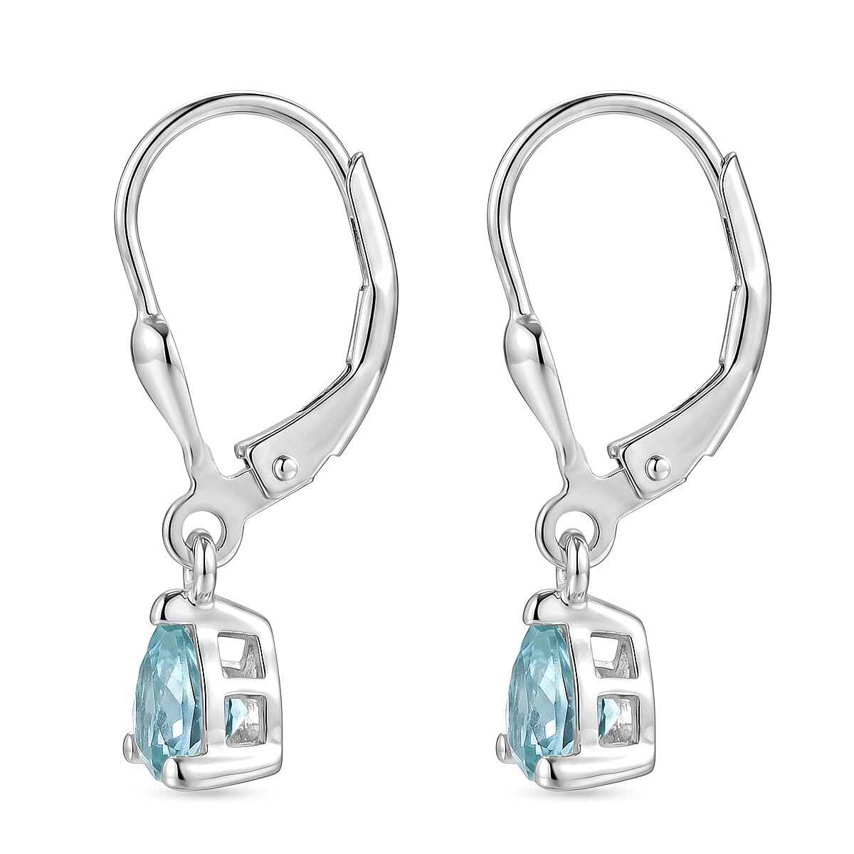 Royal Bali Collection - D'Joy Aquamarine Solitaire Earring with Lever Back in Rhodium Overlay Sterling Silver 1.18 Ct.