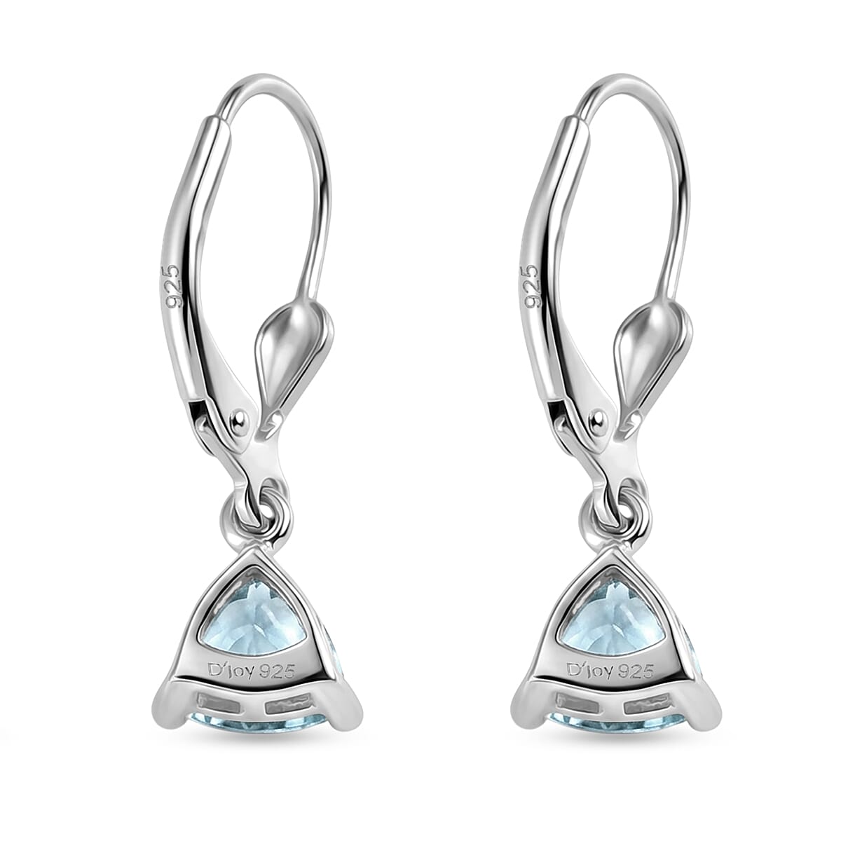 Royal Bali Collection - D'Joy Aquamarine Solitaire Earring with Lever Back in Rhodium Overlay Sterling Silver 1.18 Ct.
