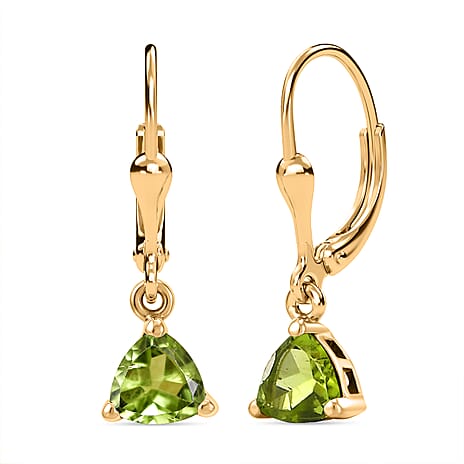 Royal Bali Collection - D'Joy Peridot Solitaire Earring with Lever Back in 18K Vermeil Yellow Gold Plated Sterling Silver 1.60 Ct.