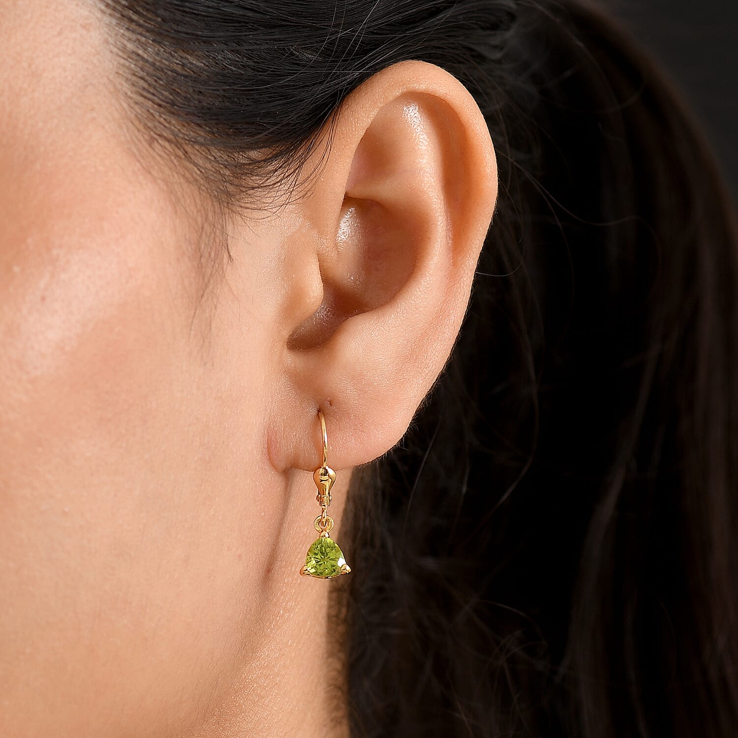 Royal Bali Collection - D'Joy Peridot Solitaire Earring with Lever Back in 18K Vermeil Yellow Gold Plated Sterling Silver 1.60 Ct.