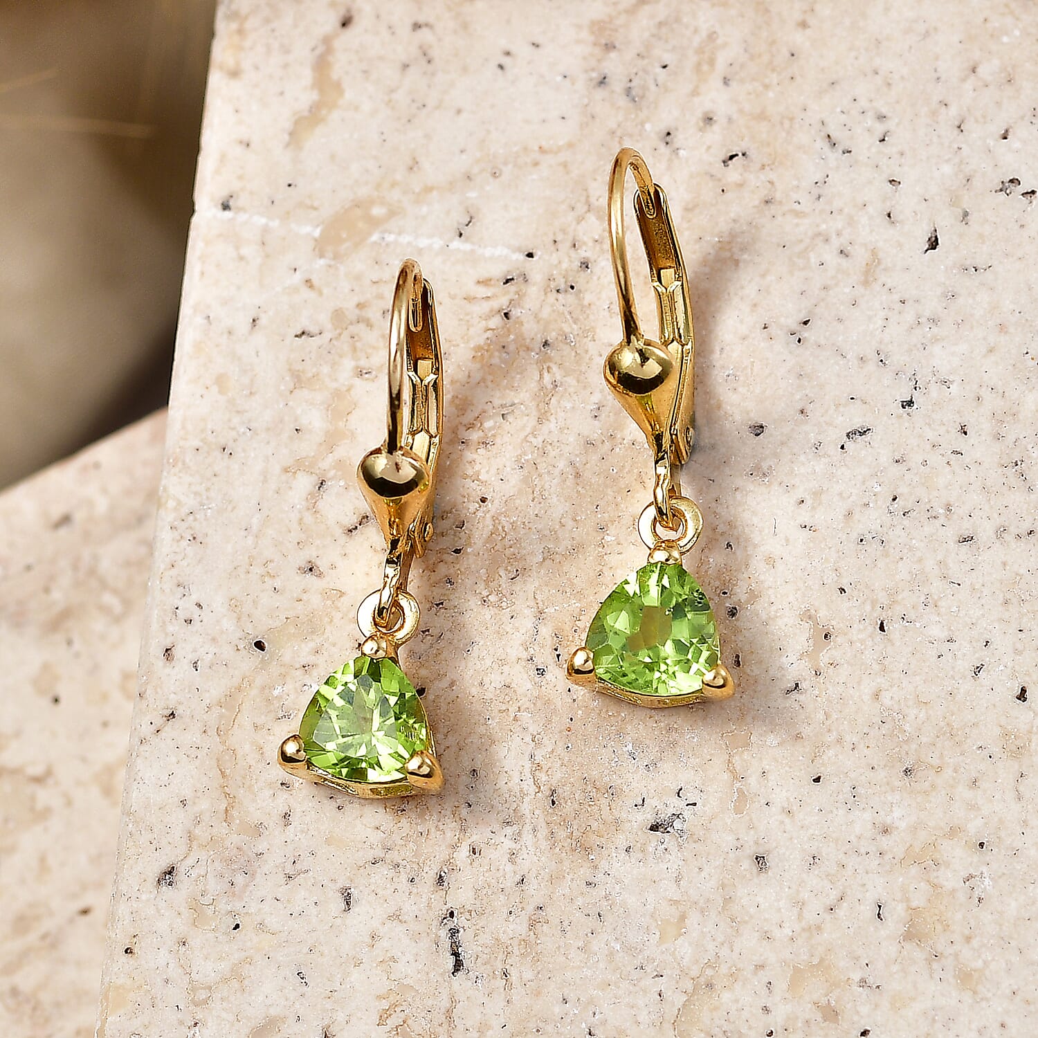 Royal Bali Collection - D'Joy Peridot Solitaire Earring with Lever Back in 18K Vermeil Yellow Gold Plated Sterling Silver 1.60 Ct.