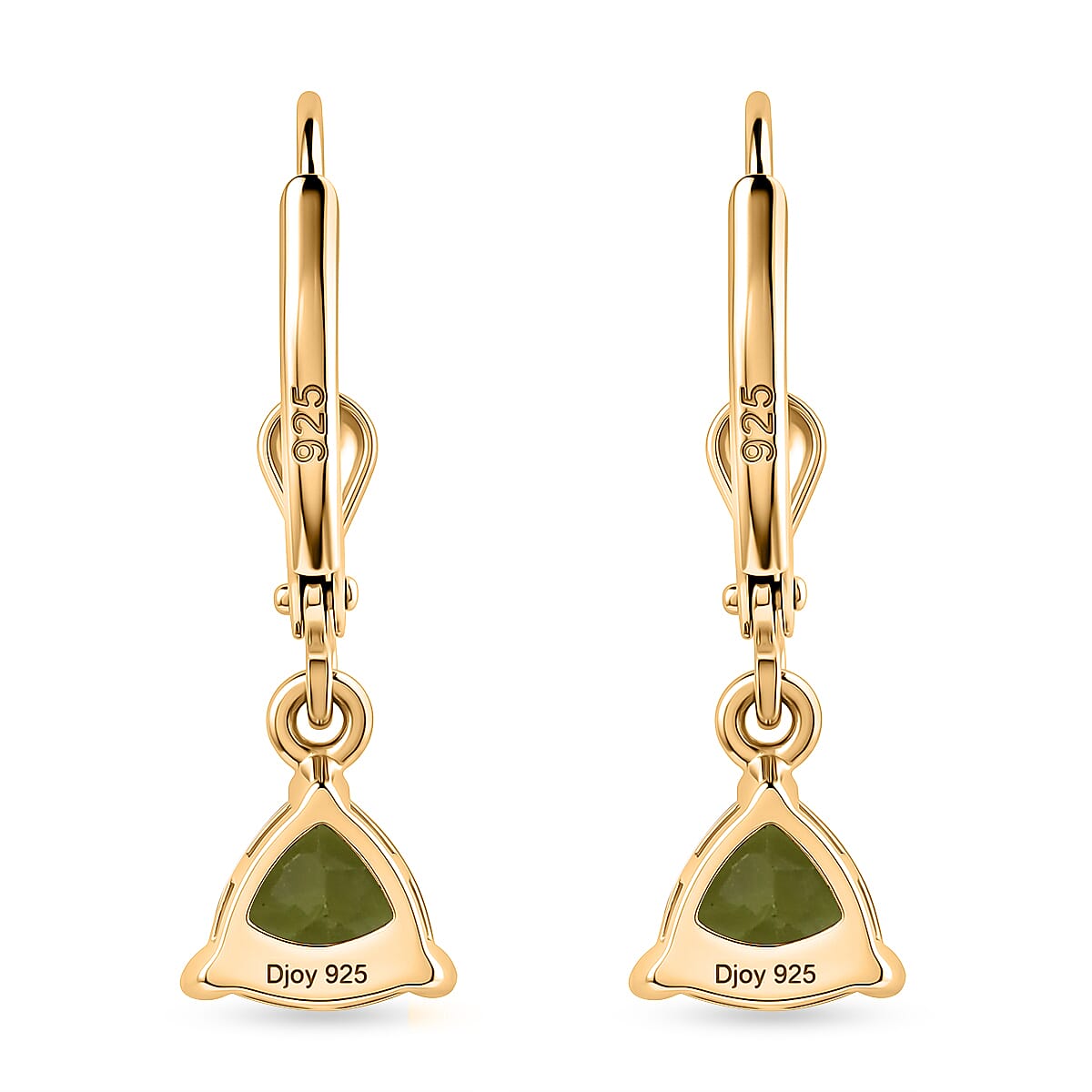 Royal Bali Collection - D'Joy Peridot Solitaire Earring with Lever Back in 18K Vermeil Yellow Gold Plated Sterling Silver 1.60 Ct.