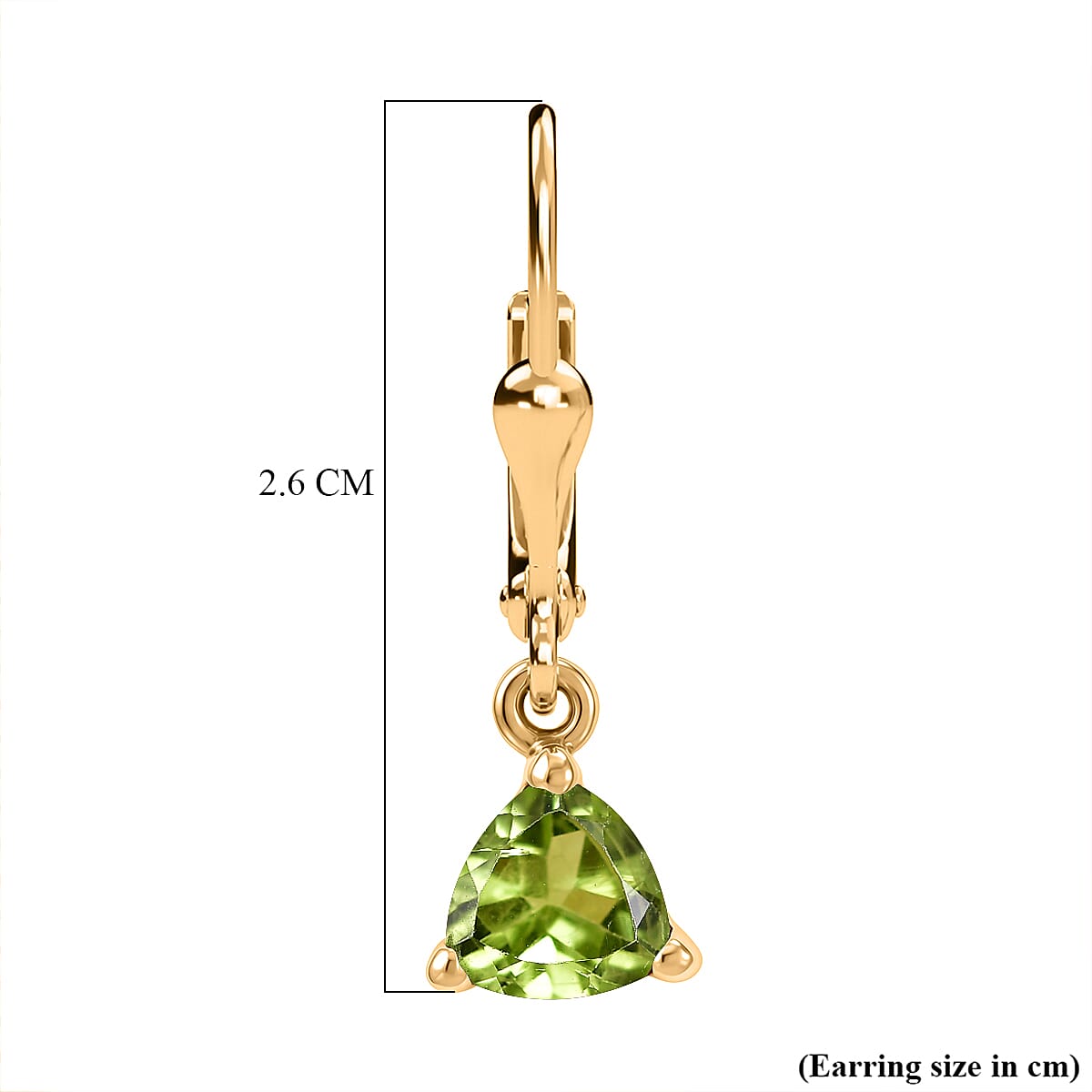 Royal Bali Collection - D'Joy Peridot Solitaire Earring with Lever Back in 18K Vermeil Yellow Gold Plated Sterling Silver 1.60 Ct.