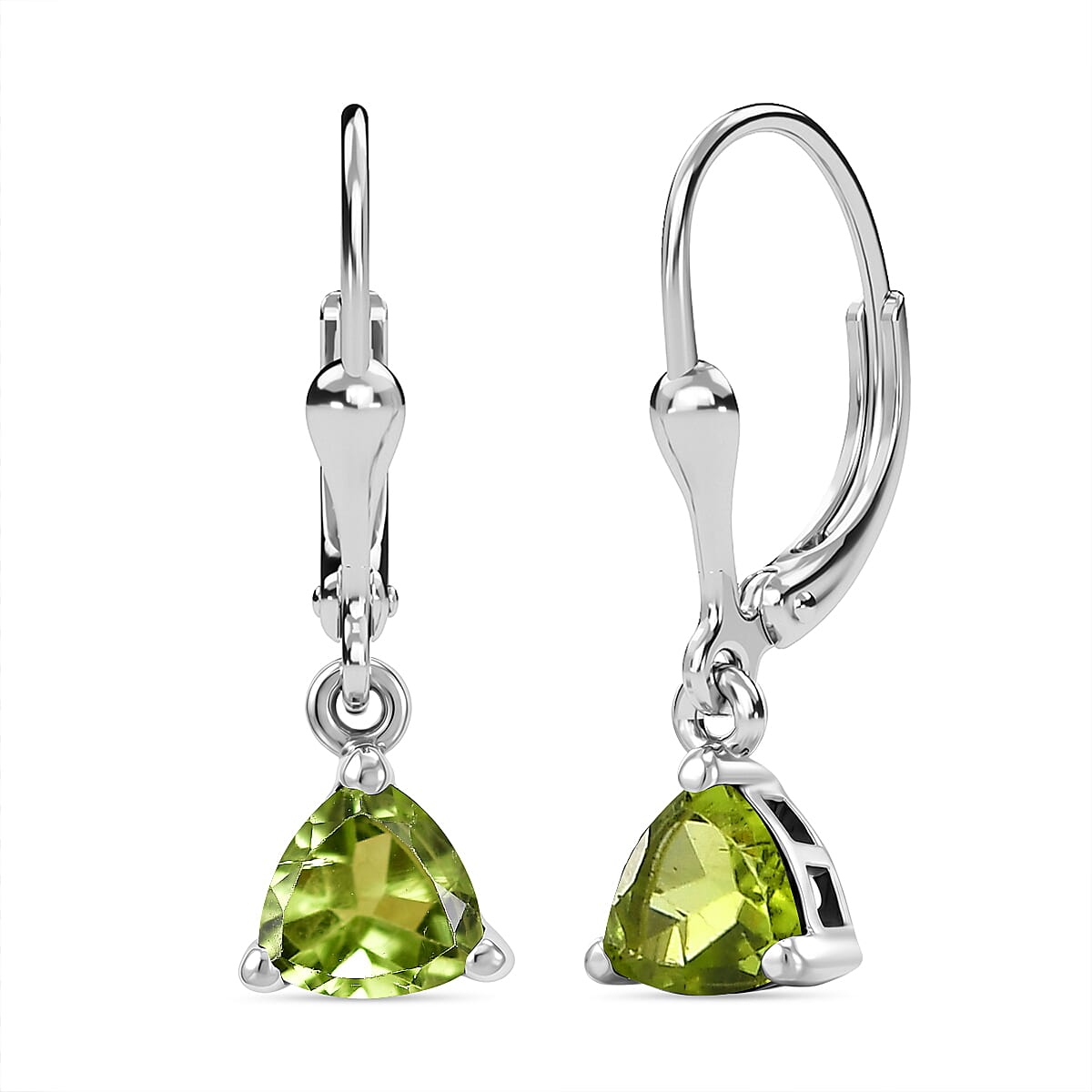 Royal Bali Collection - D'Joy Peridot Solitaire Earring with Lever Back in Rhodium Overlay Sterling Silver 1.60 Ct.