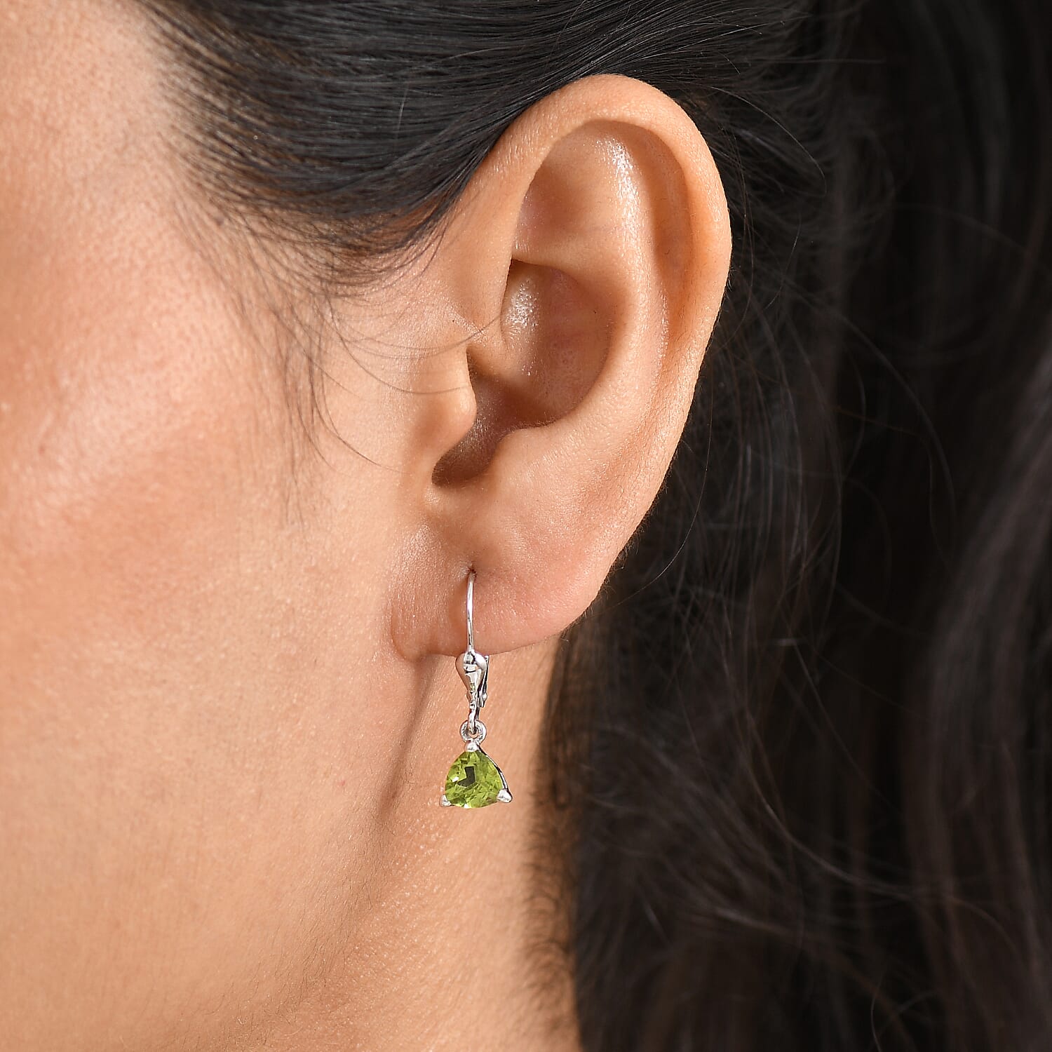 Royal Bali Collection - D'Joy Peridot Solitaire Earring with Lever Back in Rhodium Overlay Sterling Silver 1.60 Ct.