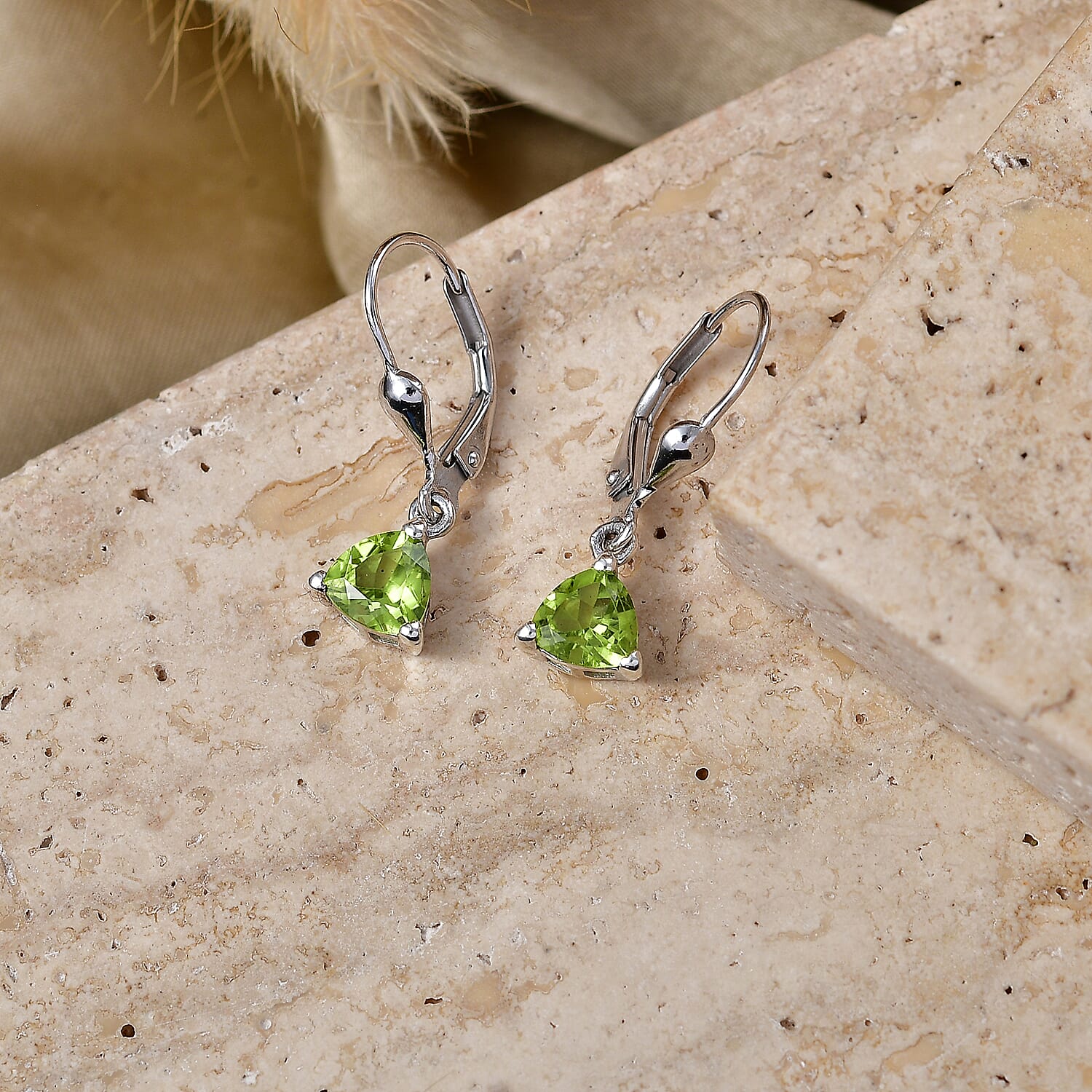 Royal Bali Collection - D'Joy Peridot Solitaire Earring with Lever Back in Rhodium Overlay Sterling Silver 1.60 Ct.