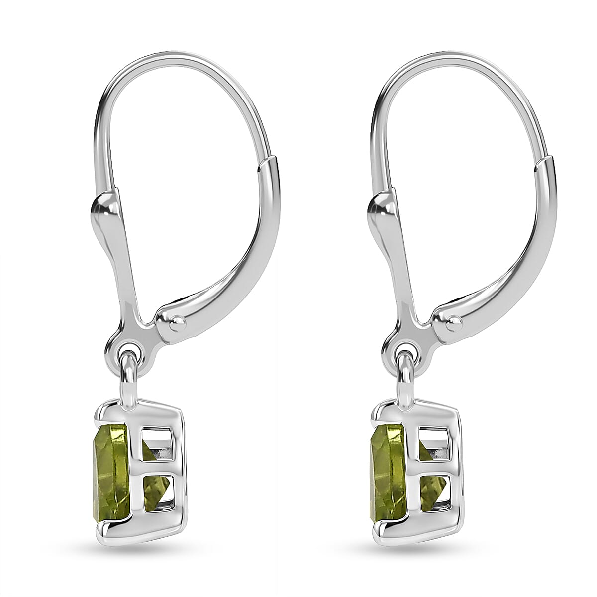 Royal Bali Collection - D'Joy Peridot Solitaire Earring with Lever Back in Rhodium Overlay Sterling Silver 1.60 Ct.