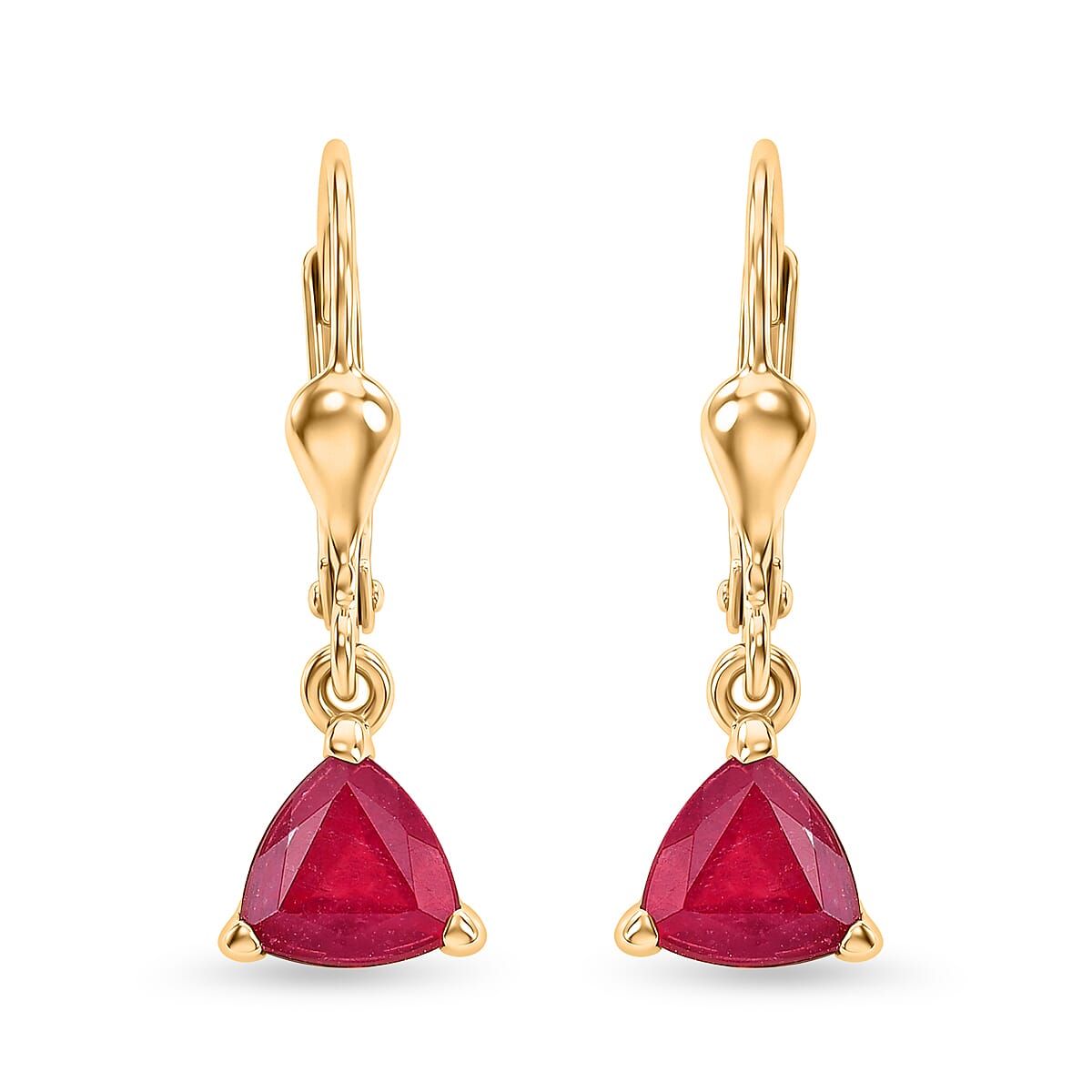 Royal Bali Collection - D'Joy African Ruby Drop Earring with Lever Back in 18K Vermeil Yellow Gold Plated Sterling Silver 2.32 Ct.