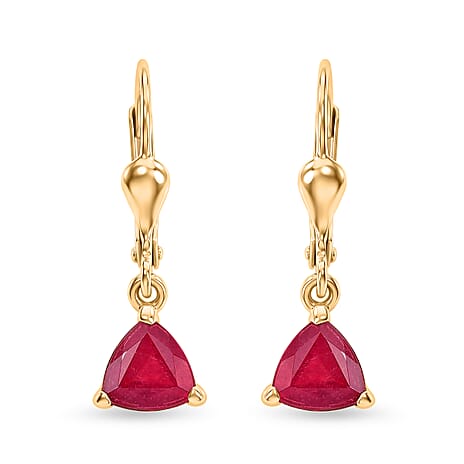 Royal Bali Collection - D'Joy African Ruby Drop Earring with Lever Back in 18K Vermeil Yellow Gold Plated Sterling Silver 2.32 Ct.