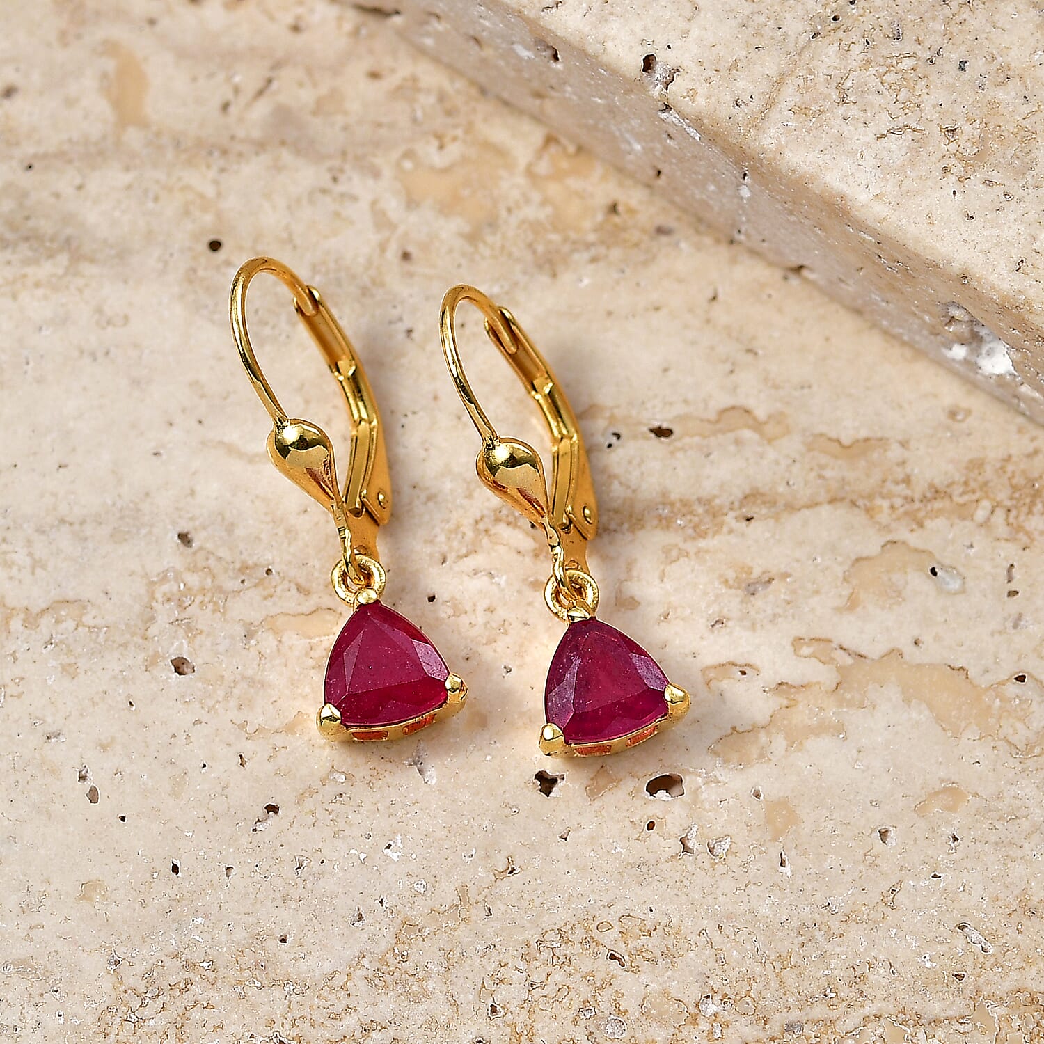 Royal Bali Collection - D'Joy African Ruby Drop Earring with Lever Back in 18K Vermeil Yellow Gold Plated Sterling Silver 2.32 Ct.