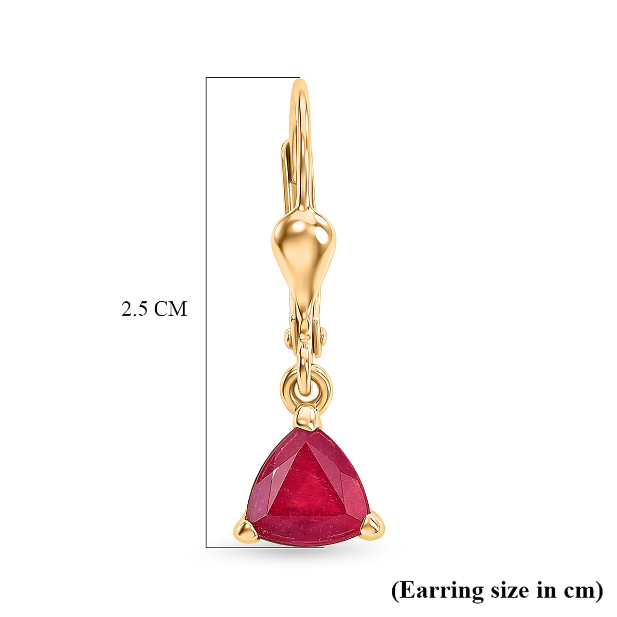 Royal Bali Collection - D'Joy African Ruby Drop Earring with Lever Back in 18K Vermeil Yellow Gold Plated Sterling Silver 2.32 Ct.