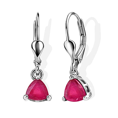 Royal Bali Collection - D'Joy African Ruby Cluster Earring with Lever Back in Rhodium Overlay Sterling Silver 2.37 Ct.