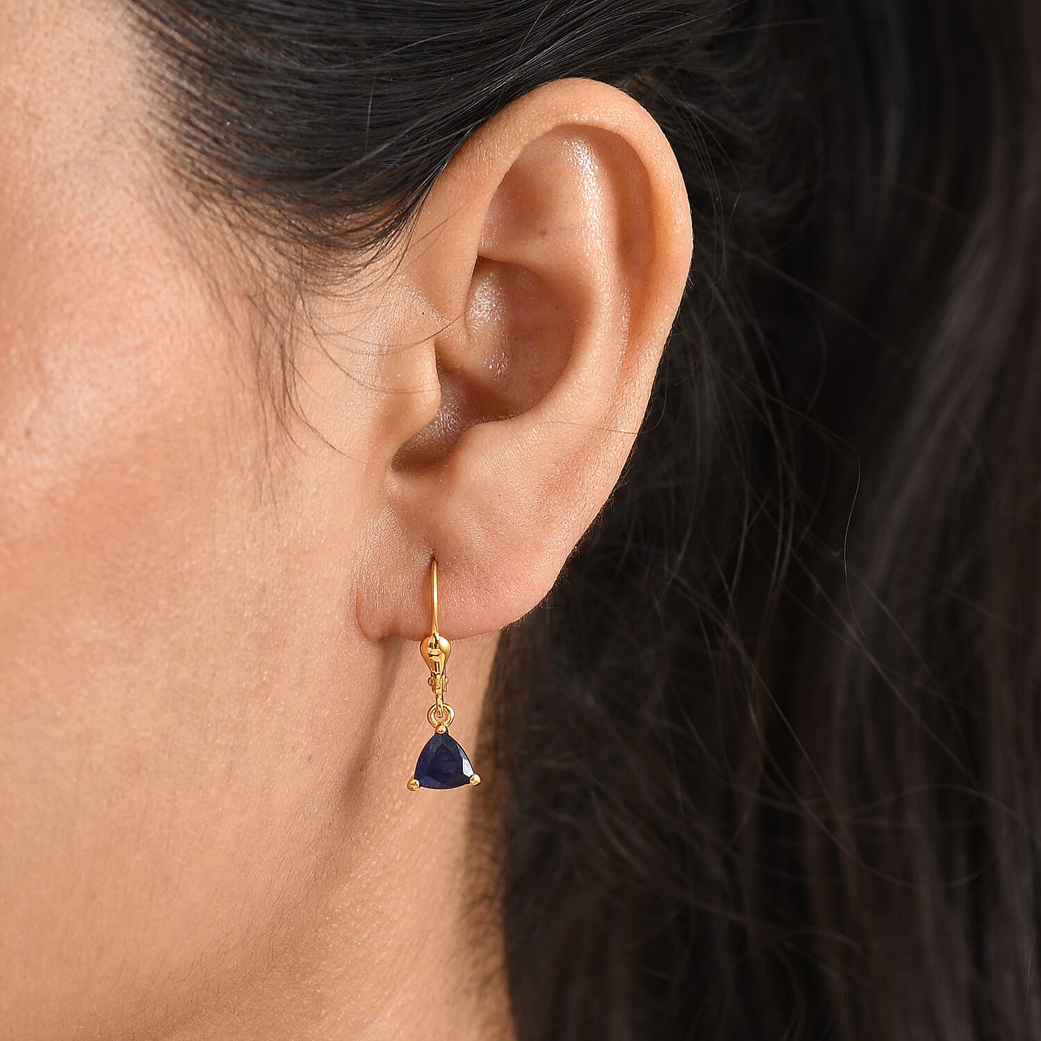 Royal Bali Collection - D'Joy Masoala Sapphire Solitaire Earring with Lever Back in 18K Vermeil Yellow Gold Plated Sterling Silver 2.50 Ct.