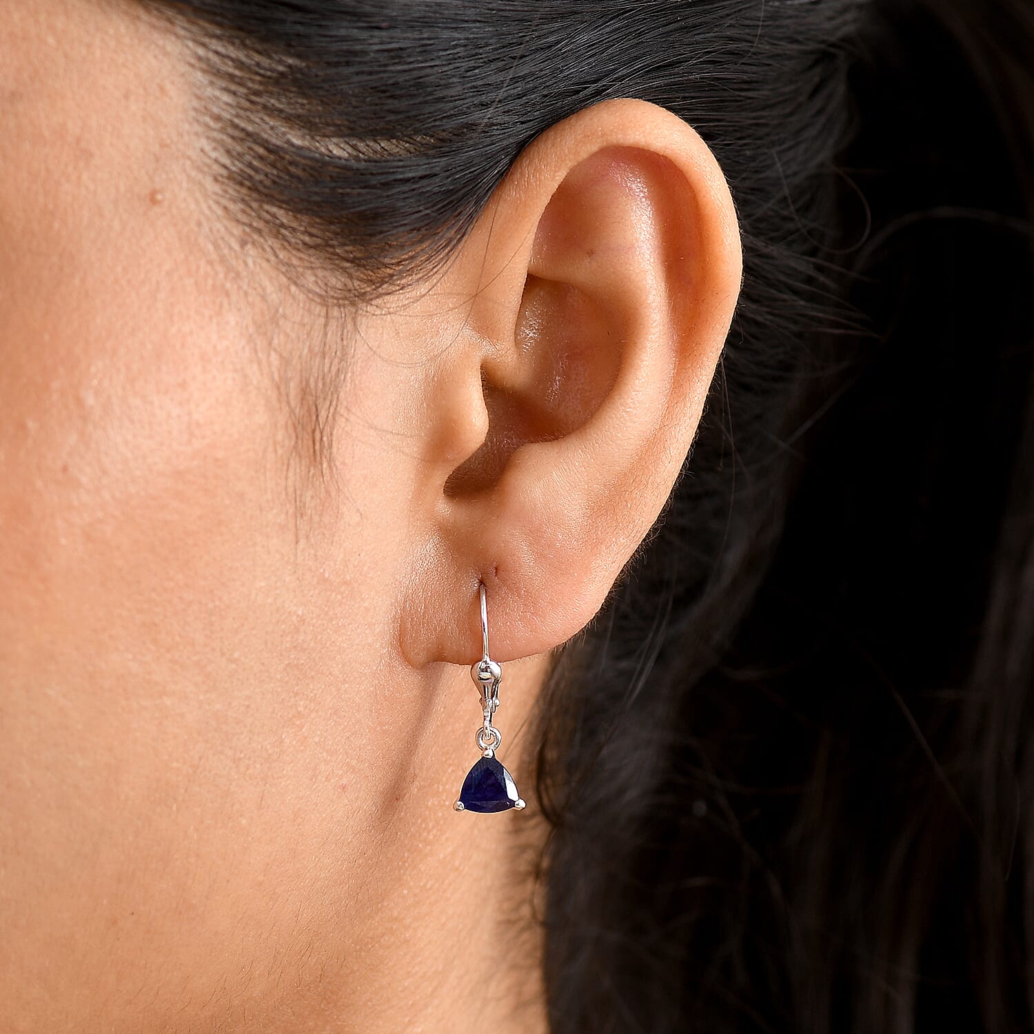 Royal Bali Collection - D'Joy Masoala Sapphire Solitaire Earring with Lever Back in Rhodium Overlay Sterling Silver 2.50 Ct.