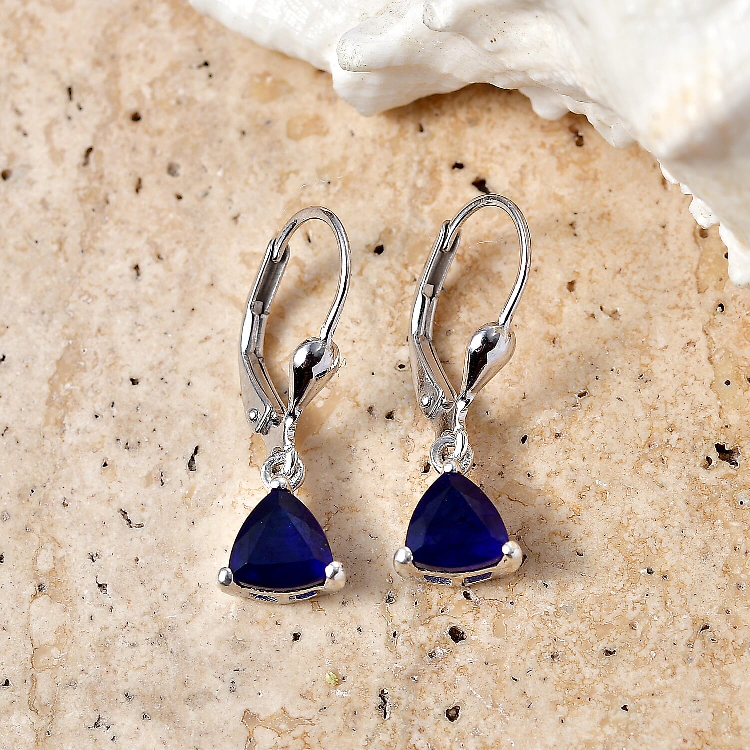 Royal Bali Collection - D'Joy Masoala Sapphire Solitaire Earring with Lever Back in Rhodium Overlay Sterling Silver 2.50 Ct.