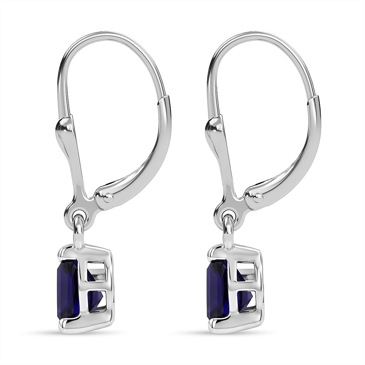 Royal Bali Collection - D'Joy Masoala Sapphire Solitaire Earring with Lever Back in Rhodium Overlay Sterling Silver 2.50 Ct.