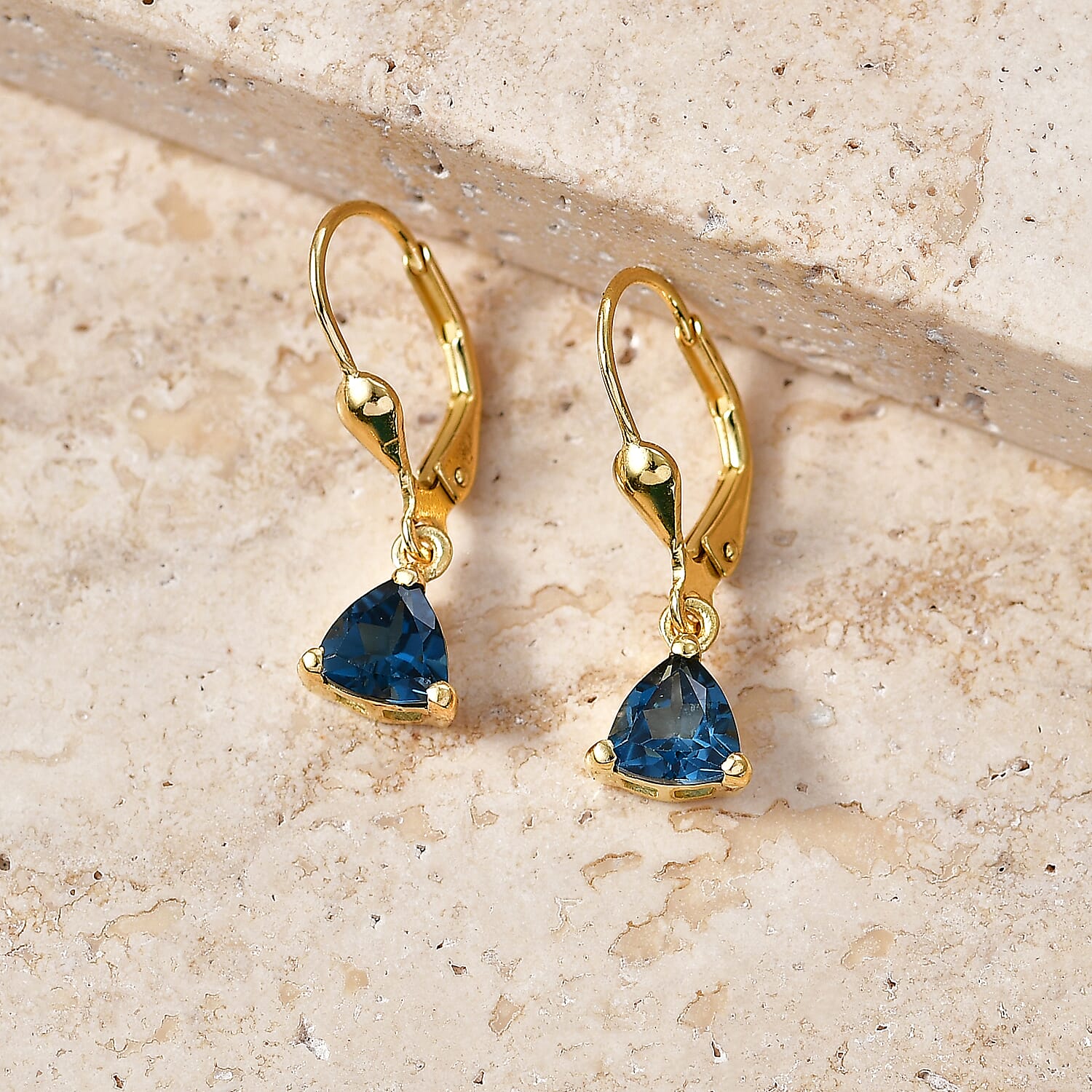 Royal Bali Collection - D'Joy London Blue Topaz Drop Earring with Lever Back in 18K Vermeil Yellow Gold Plated Sterling Silver 1.70 Ct.