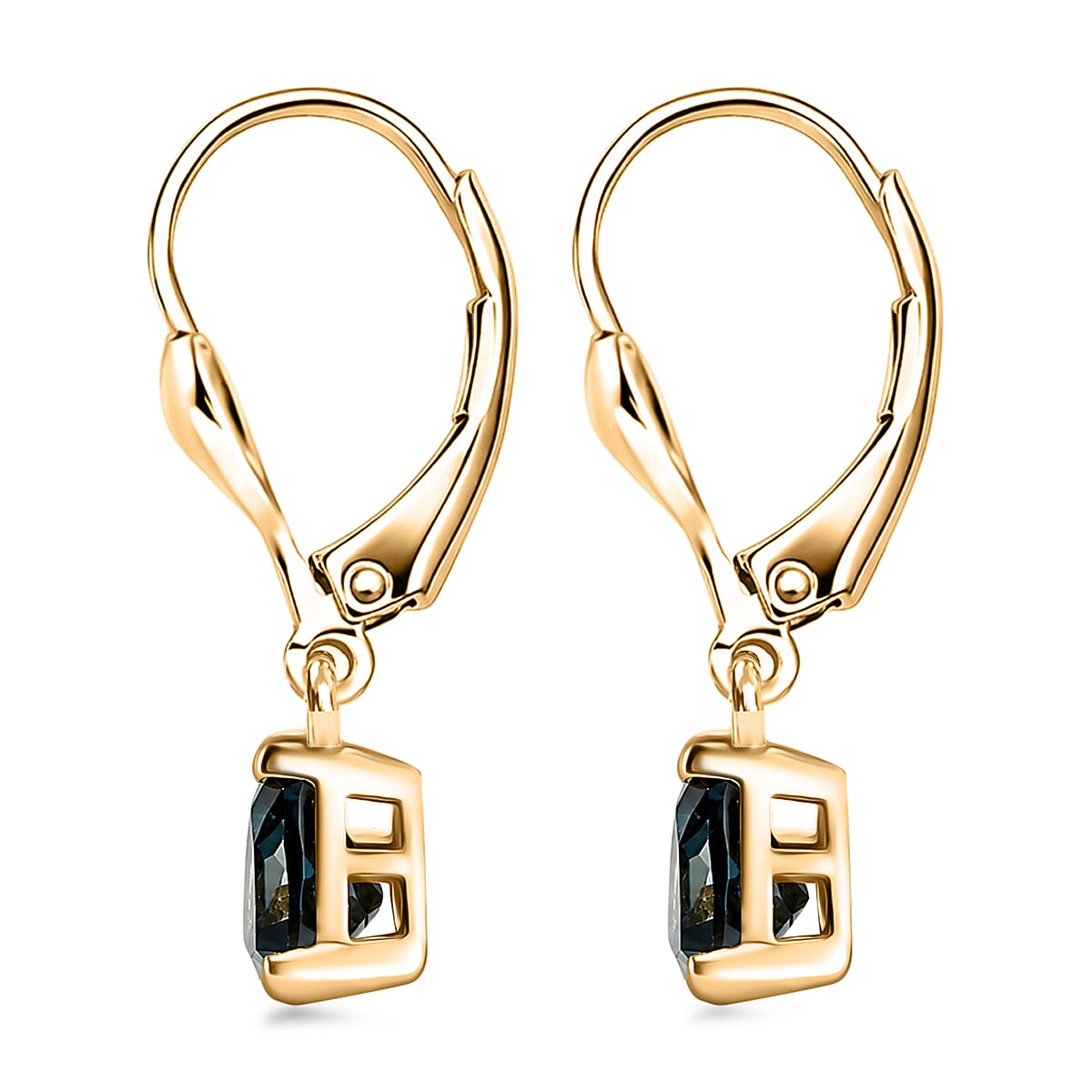 Royal Bali Collection - D'Joy London Blue Topaz Drop Earring with Lever Back in 18K Vermeil Yellow Gold Plated Sterling Silver 1.70 Ct.