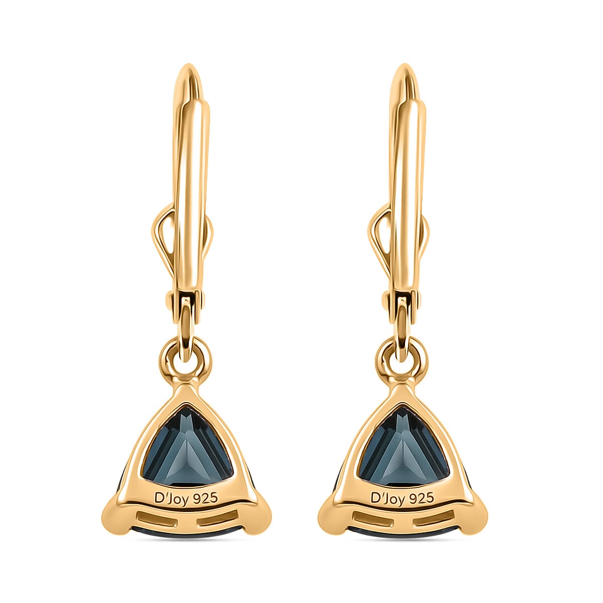 Royal Bali Collection - D'Joy London Blue Topaz Drop Earring with Lever Back in 18K Vermeil Yellow Gold Plated Sterling Silver 1.70 Ct.