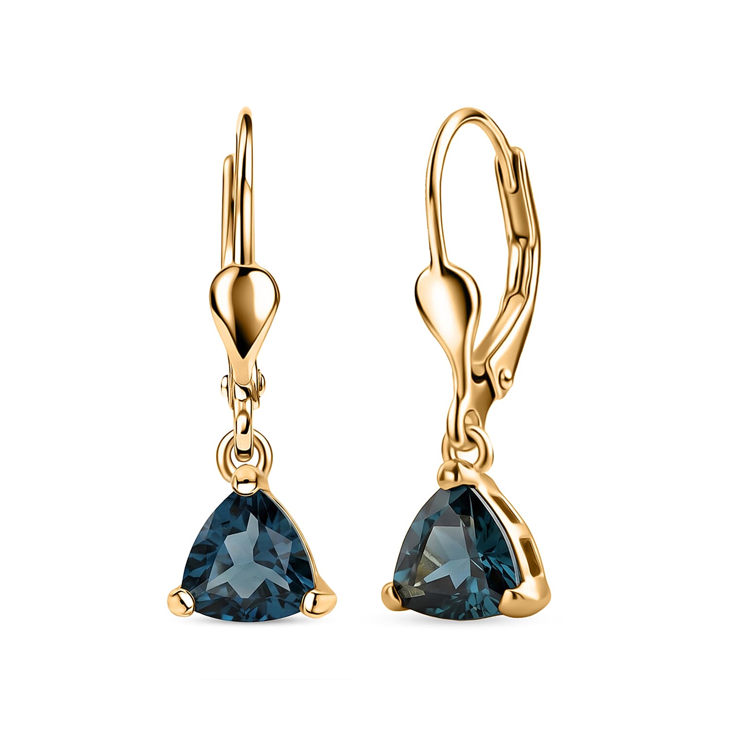 Royal Bali Collection - D'Joy London Blue Topaz Drop Earring with Lever Back in 18K Vermeil Yellow Gold Plated Sterling Silver 1.70 Ct.