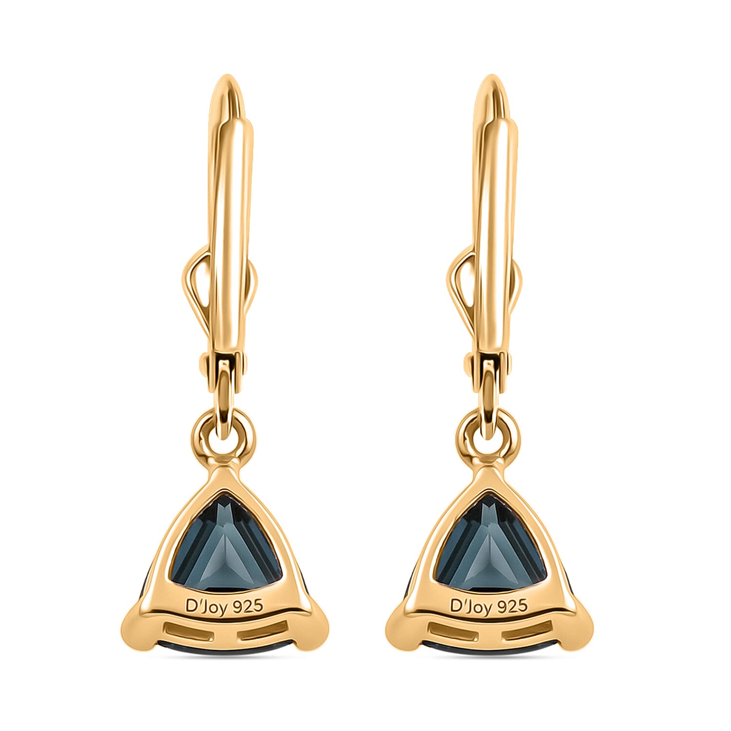 Royal Bali Collection - D'Joy London Blue Topaz Drop Earring with Lever Back in 18K Vermeil Yellow Gold Plated Sterling Silver 1.70 Ct.