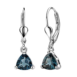 Royal Bali Collection - D'Joy London Blue Topaz Drop Earring with Lever Back in Rhodium Overlay Sterling Silver 1.70 Ct.