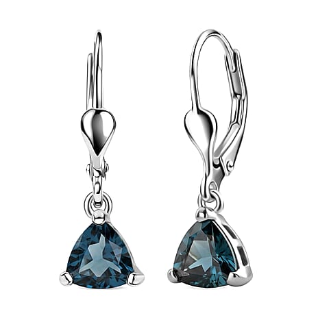 Royal Bali Collection - D'Joy London Blue Topaz Drop Earring with Lever Back in Rhodium Overlay Sterling Silver 1.70 Ct.