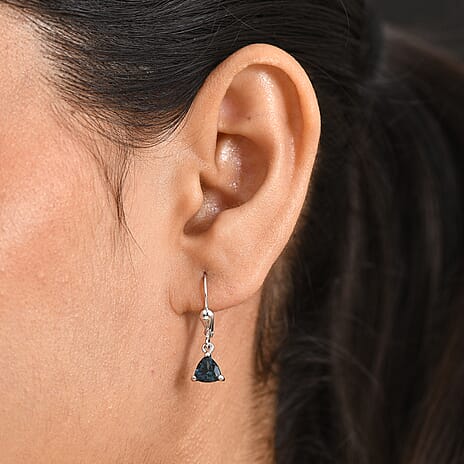 Royal Bali Collection - D'Joy London Blue Topaz Drop Earring with Lever Back in Rhodium Overlay Sterling Silver 1.70 Ct.