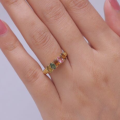 D'Joy - Multi-Tourmaline Solitaire Ring in Yellow Gold Plated Sterling Silver 1.13 Ct.