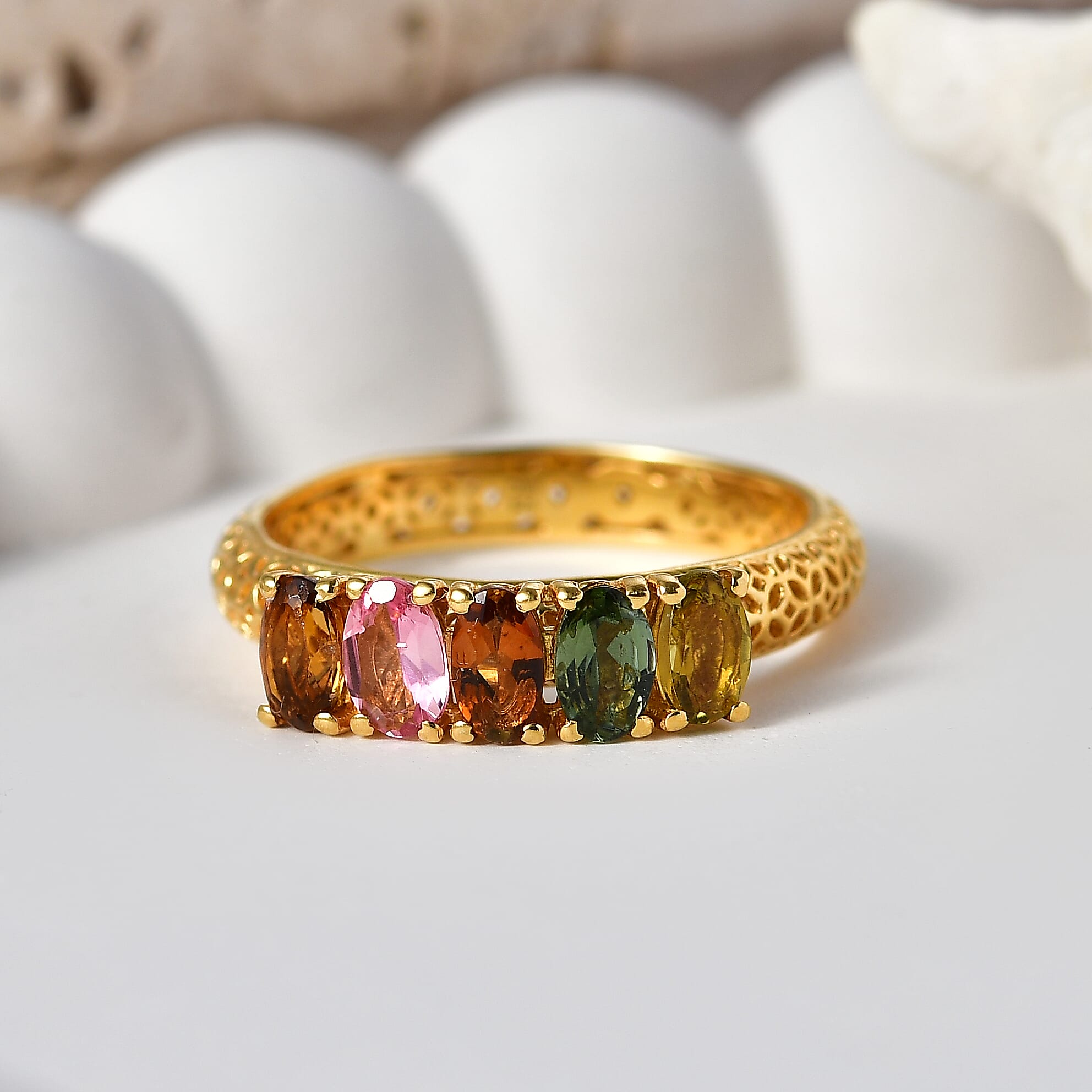 D'Joy - Multi-Tourmaline Solitaire Ring in Yellow Gold Plated Sterling Silver 1.13 Ct.