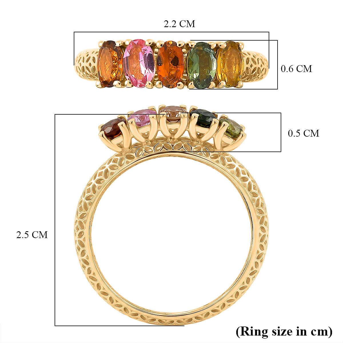 D'Joy - Multi-Tourmaline Solitaire Ring in Yellow Gold Plated Sterling Silver 1.13 Ct.