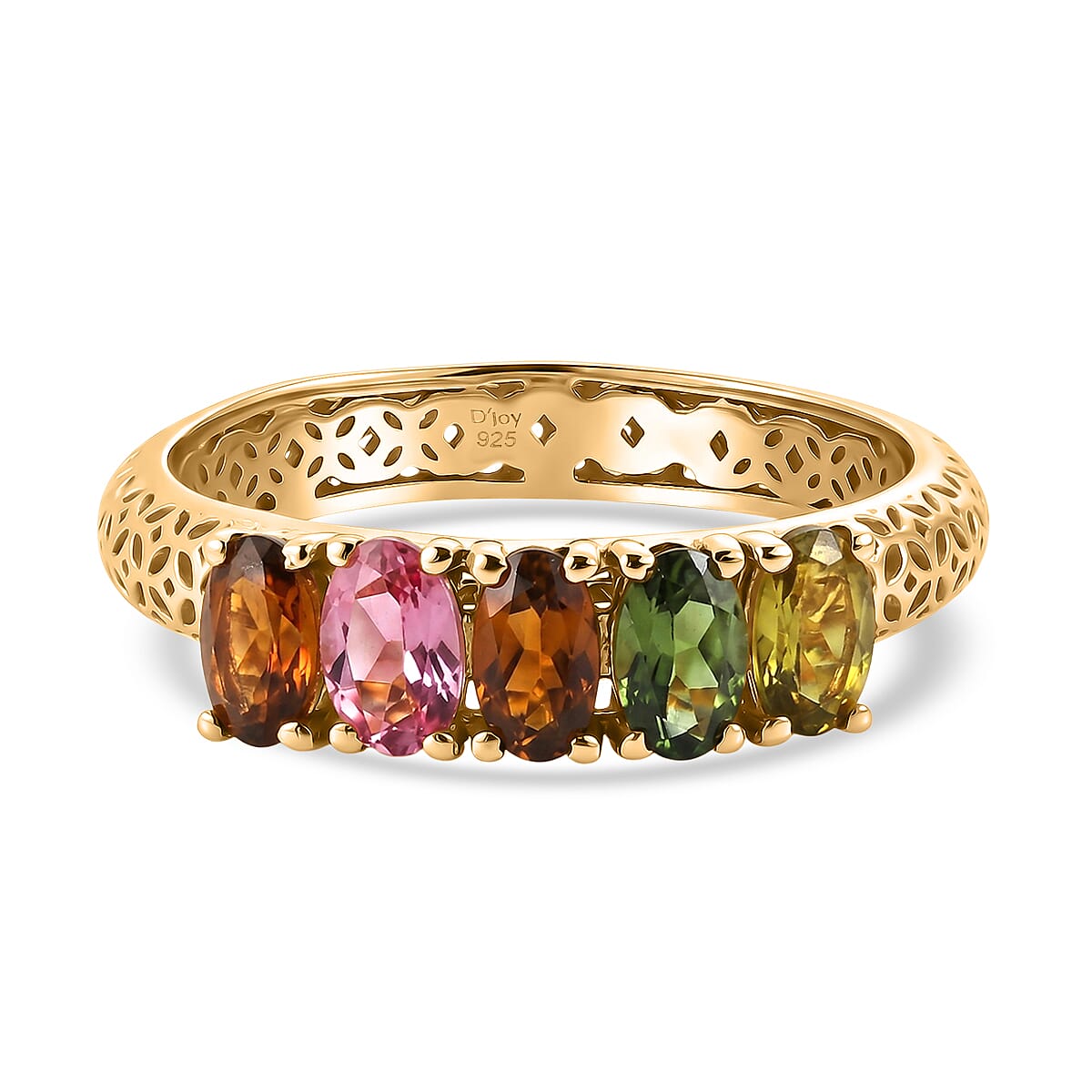 D'Joy - Multi-Tourmaline 5-Stone Ring in Yellow Gold Plated Sterling Silver 1.13 Ct.
