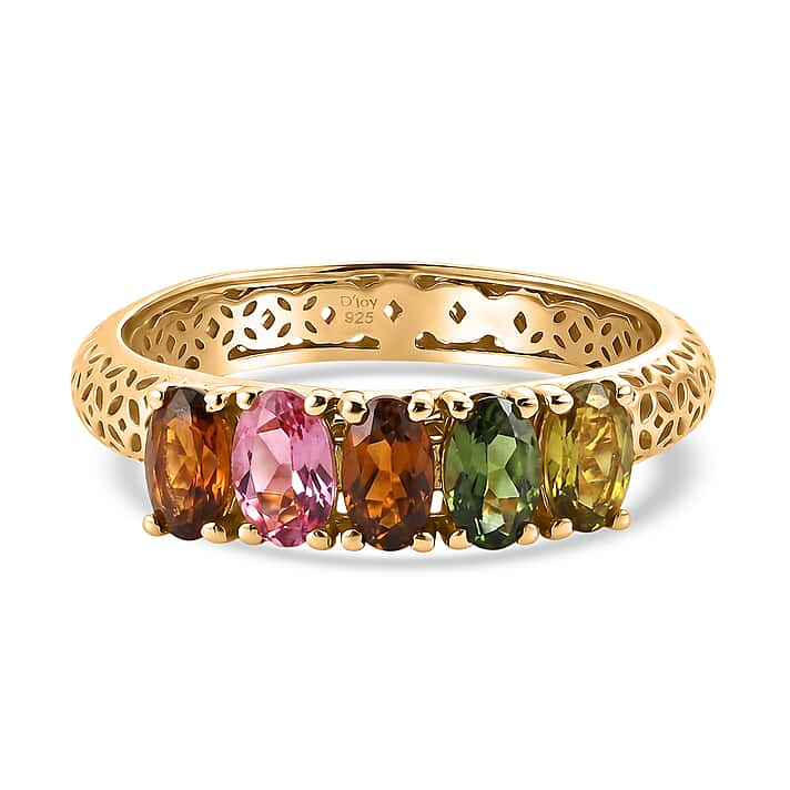 D'Joy - Multi-Tourmaline 5-Stone Ring in Yellow Gold Plated Sterling Silver 1.13 Ct.