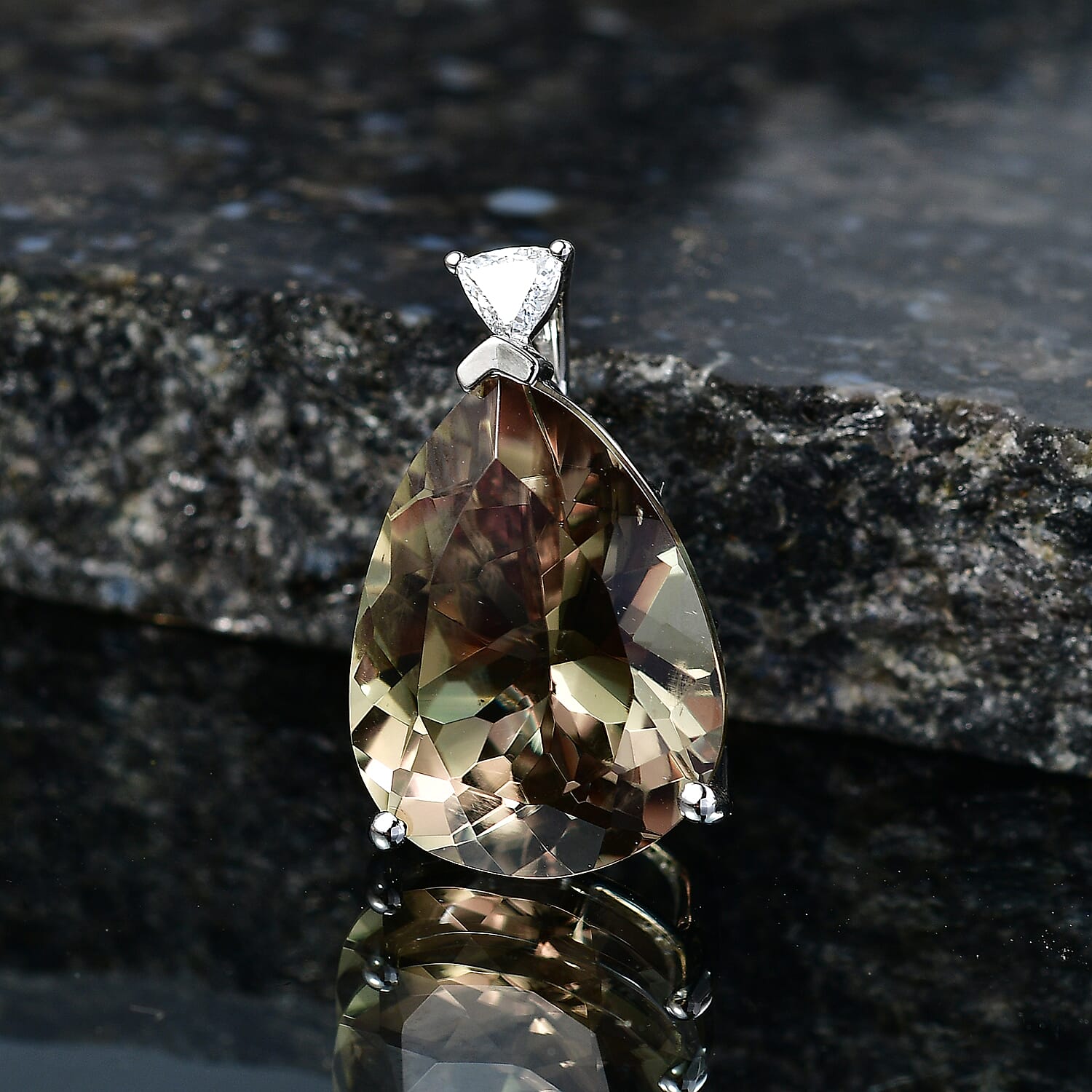 The Heirloom Collection -Rhapsody -950 Platinum AAAA Natural Turkizite and Natural Diamond (VS-E-F) Solitaire Pendant 20.13 Ct