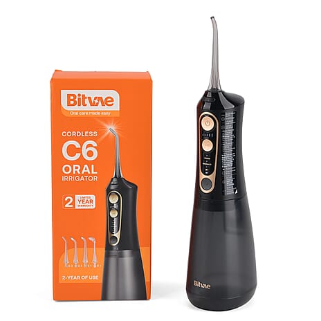 Bitvae C6 Water Flosser - Black Cordless Portable Oral Irrigator - Premium 3 Modes 15 Intensity Levels Dental Flosser with 300ML Detachable Tank IPX7 Waterproof