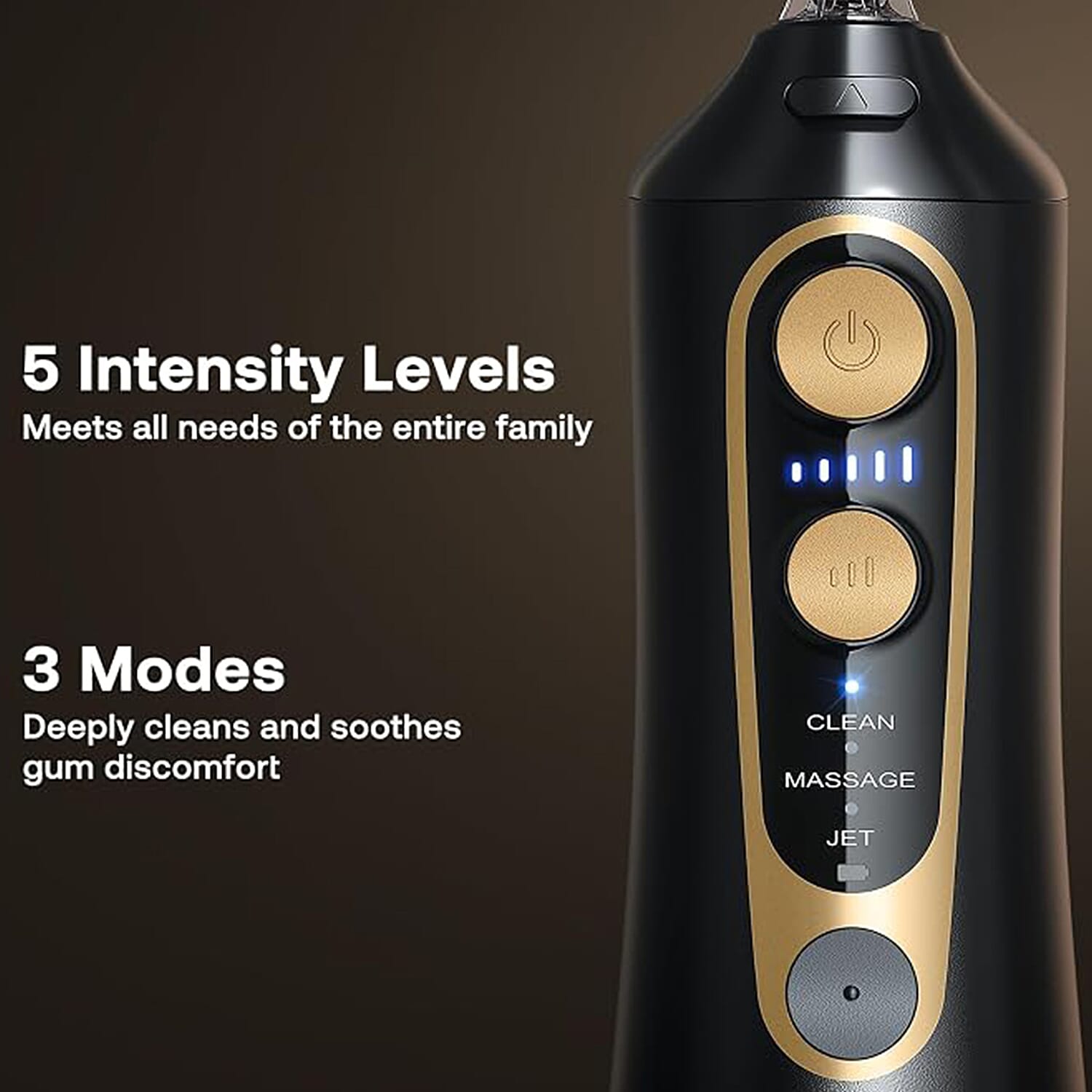 Bitvae C6 Water Flosser - Black Cordless Portable Oral Irrigator - Premium 3 Modes 15 Intensity Levels Dental Flosser with 300ML Detachable Tank IPX7 Waterproof