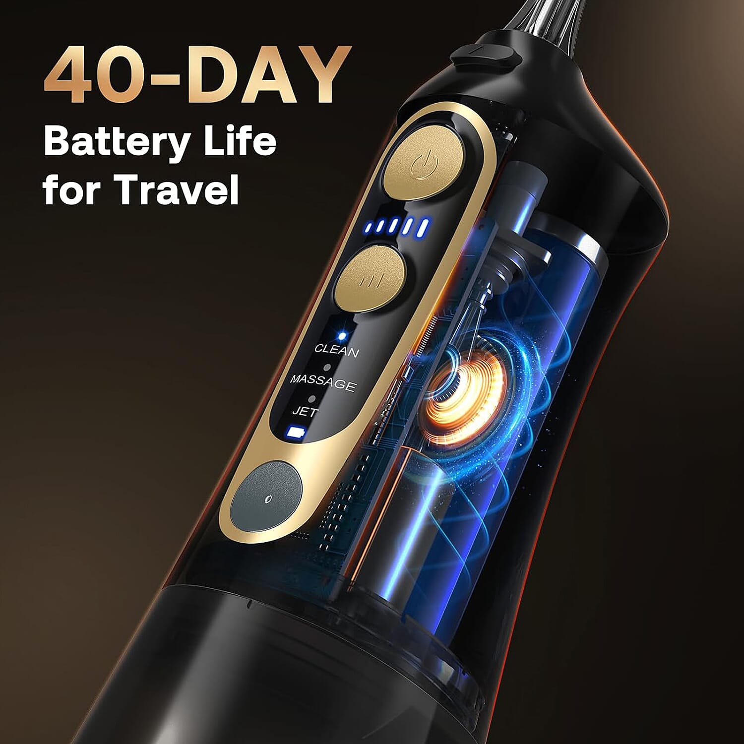 Bitvae C6 Water Flosser - Black Cordless Portable Oral Irrigator - Premium 3 Modes 15 Intensity Levels Dental Flosser with 300ML Detachable Tank IPX7 Waterproof