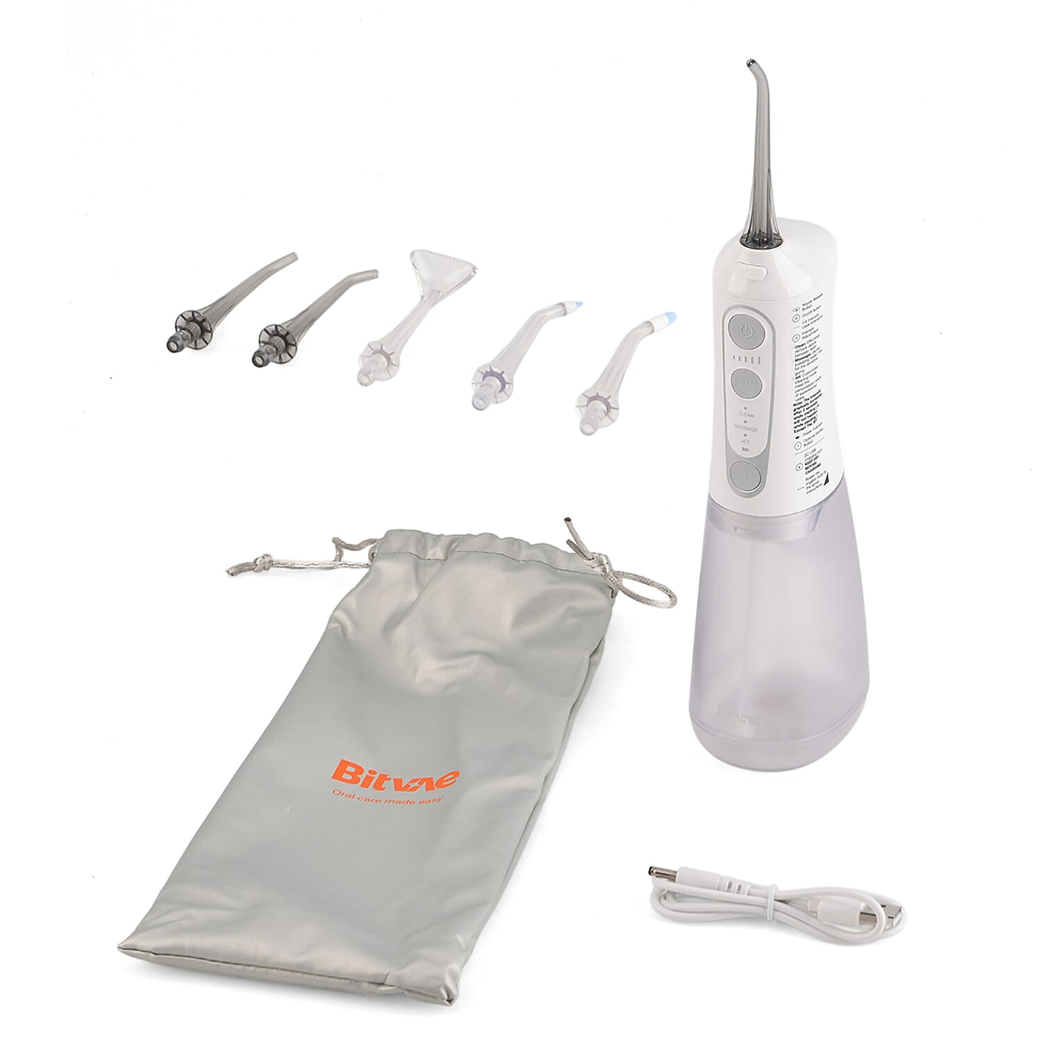Bitvae C6 Water Flosser - White Cordless Portable Oral Irrigator - Premium 3 Modes 15 Intensity Levels Dental Flosser with 300ML Detachable Tank IPX7 Waterproof