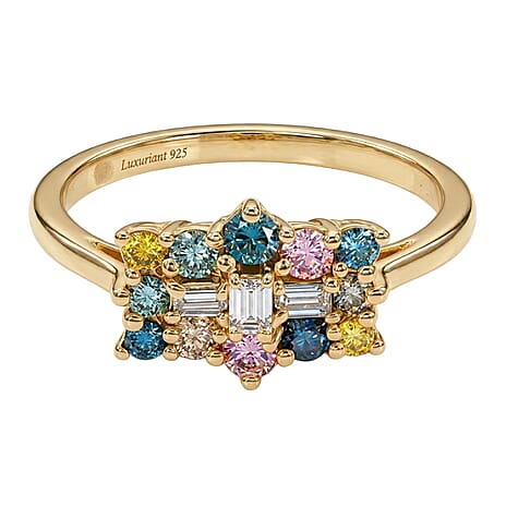 First Time Ever- Multi Lab Grown Diamond SI Boat Ring in 18K Vermeil Yellow Gold Plated Sterling Silver 0.50 Ct.